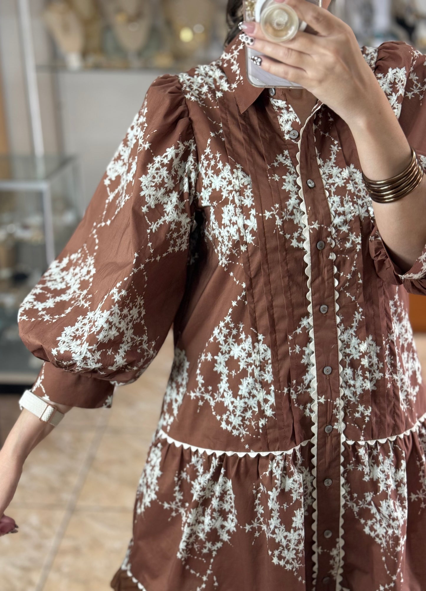 Brown Mix Floral Mini Dress