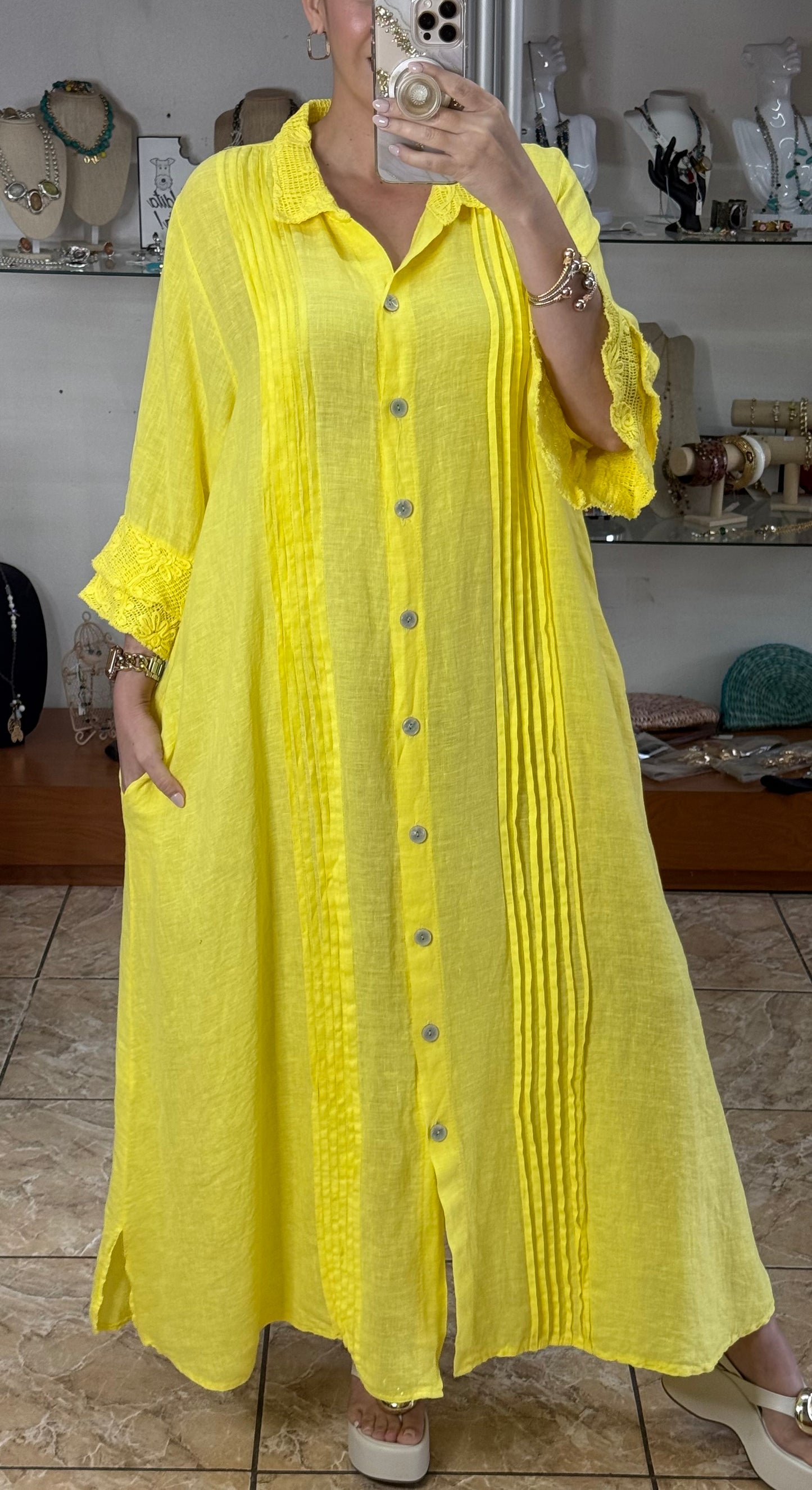 Camelia OS Linen Maxi Dress (NO RETURNS OR EXCHANGE)