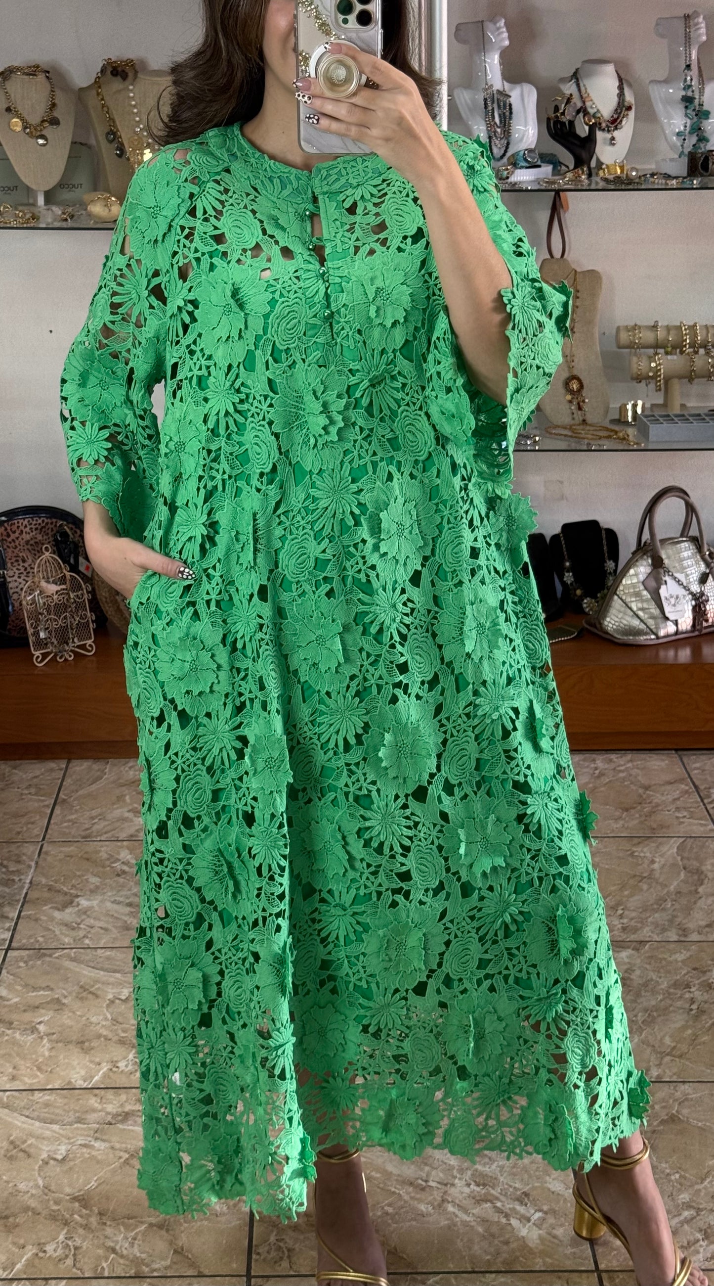 Floral Appliqué OS Maxi Dress (NO RETURNS OR EXCHANGE)