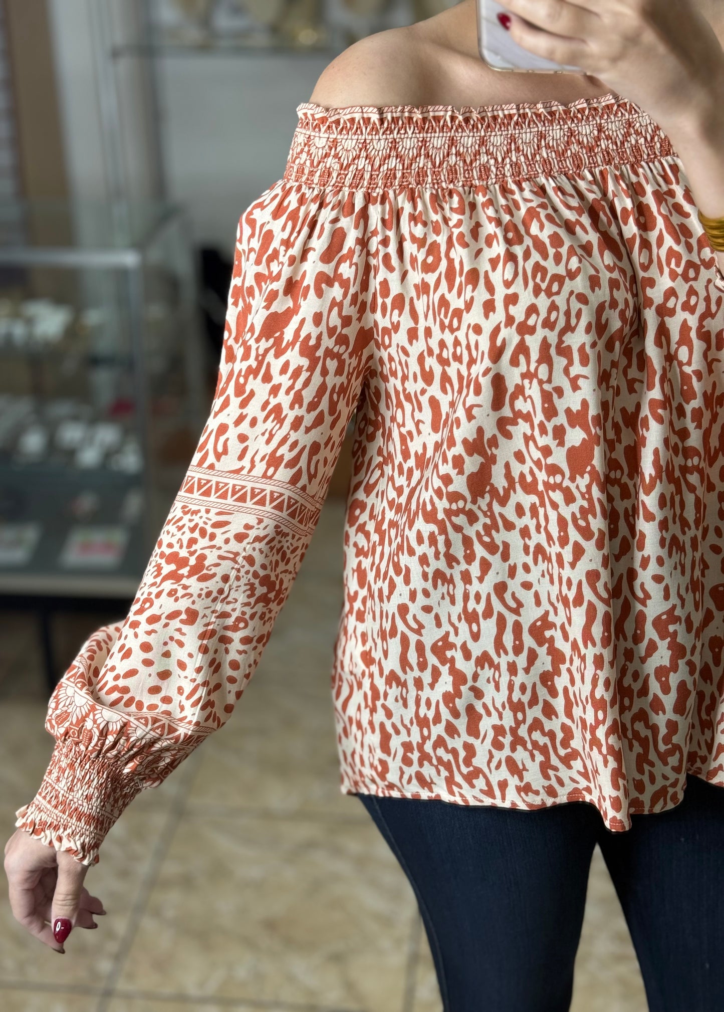 Salmon Mix Off Shoulder Top