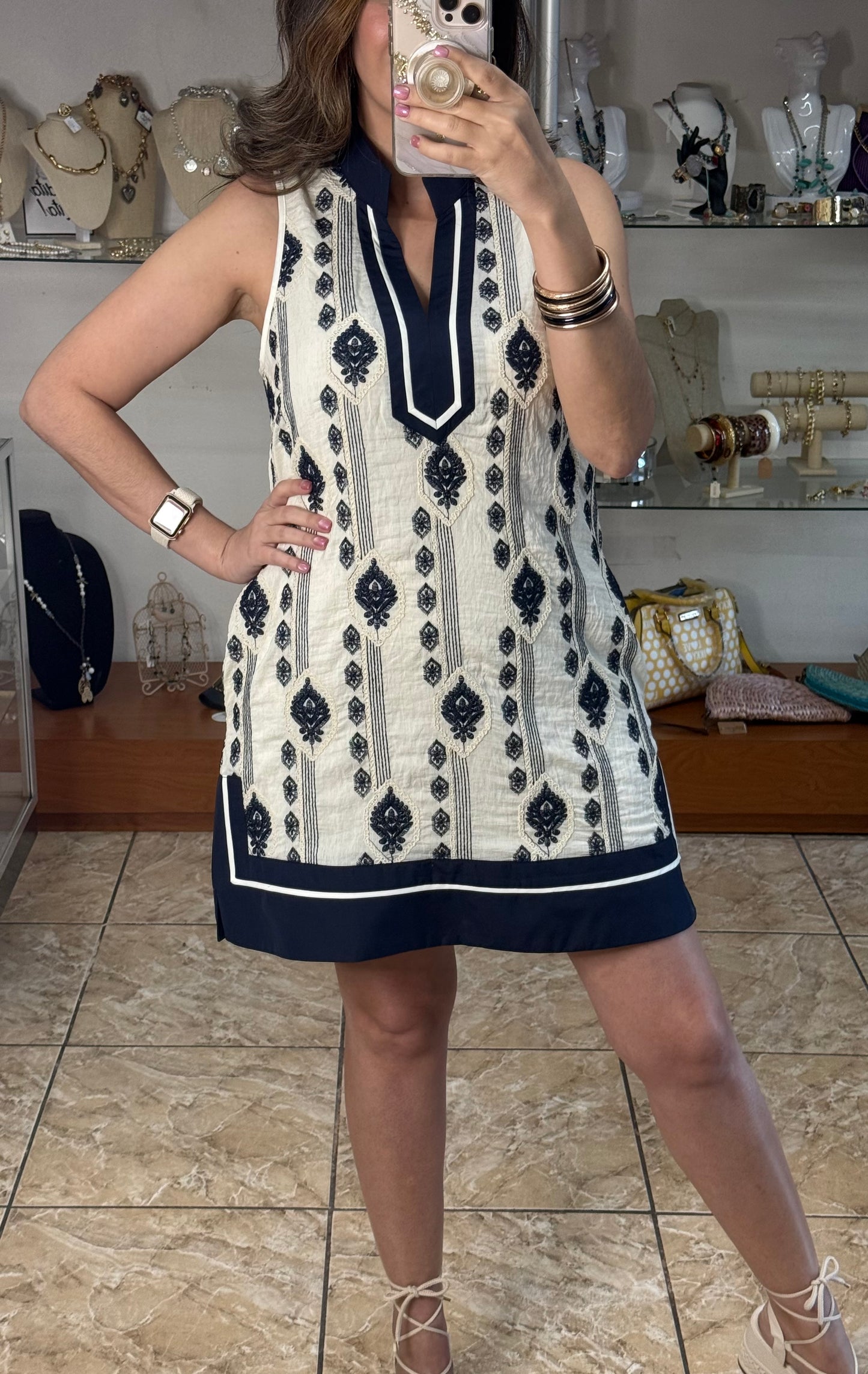 Sleeveless Embroidered Mini Dress