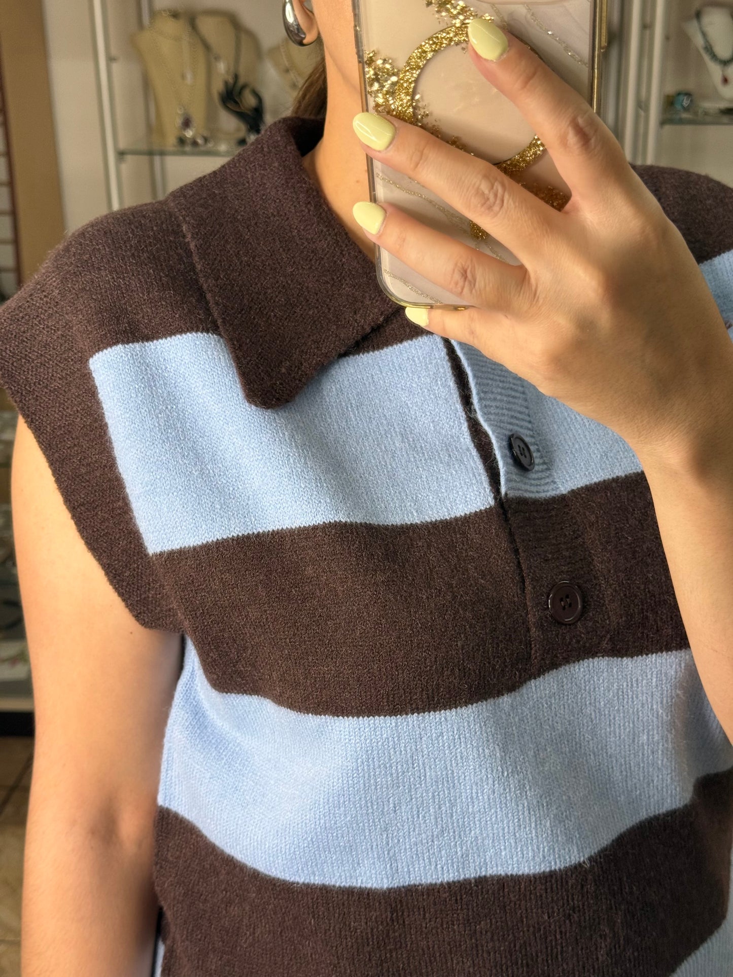 Blue/Brown Stripes Sweater Top