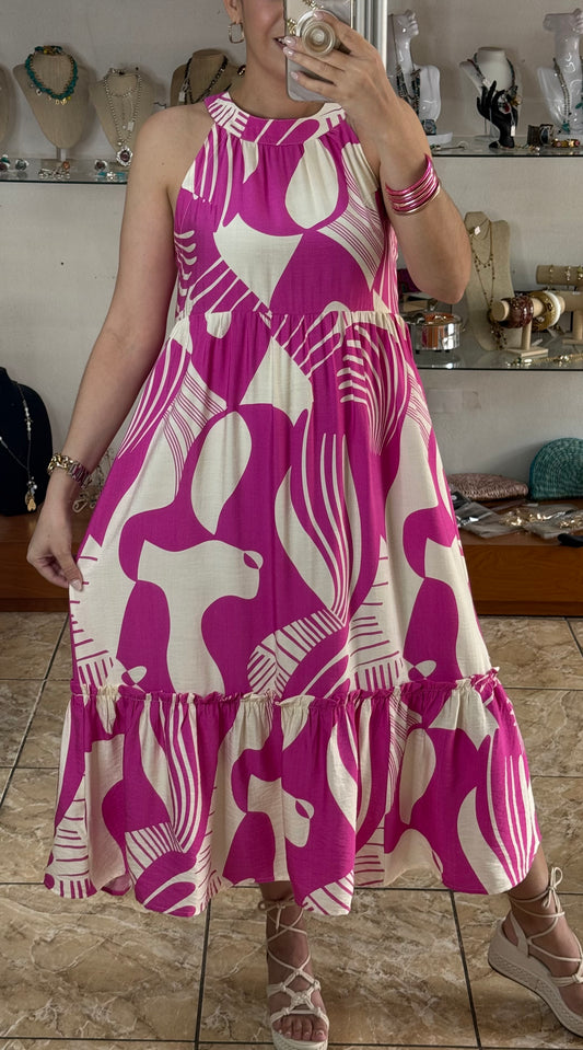 Fuchsia Mix Halter Midi Dress