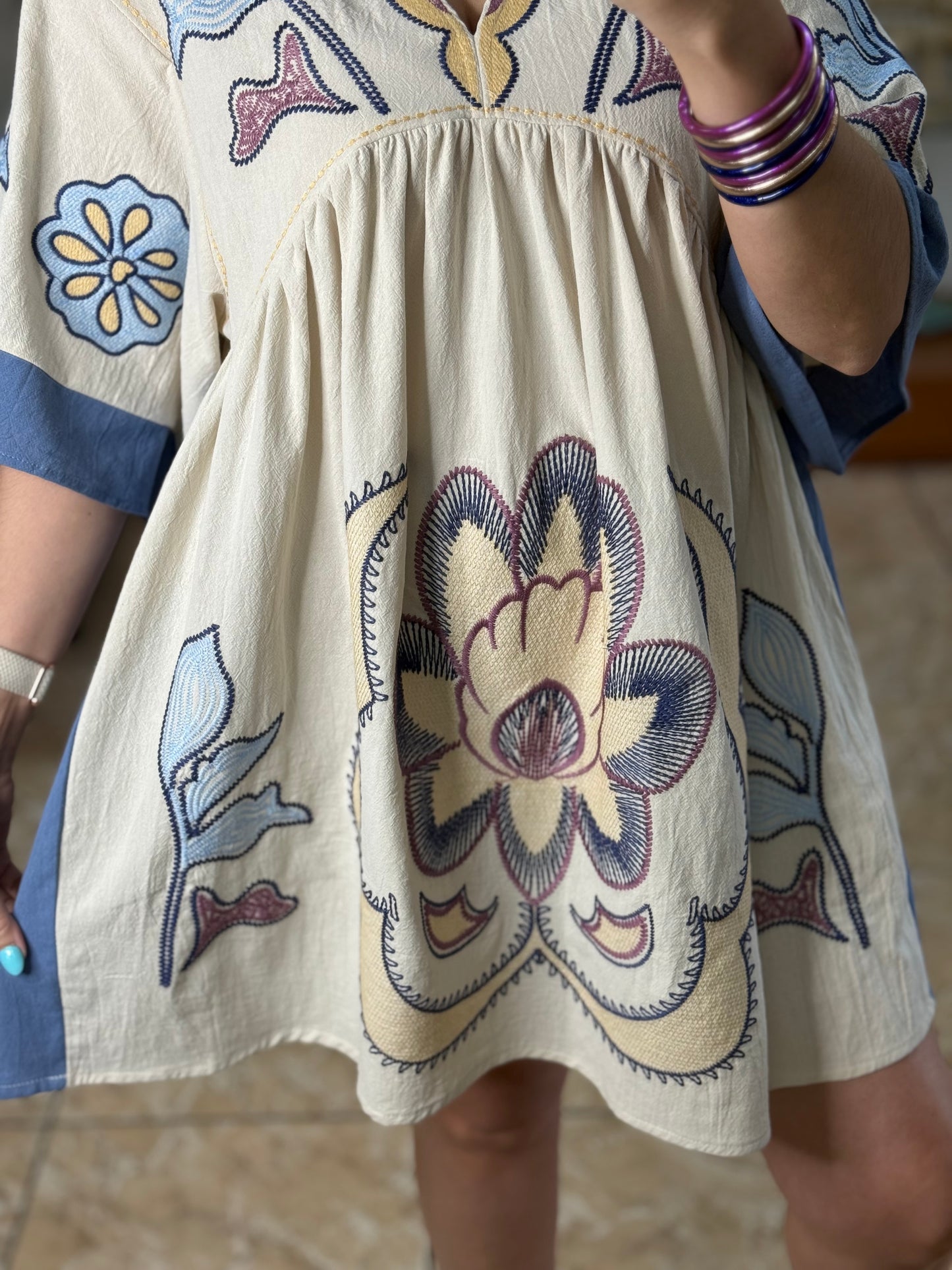 Embroidered Kaftan Mini Dress