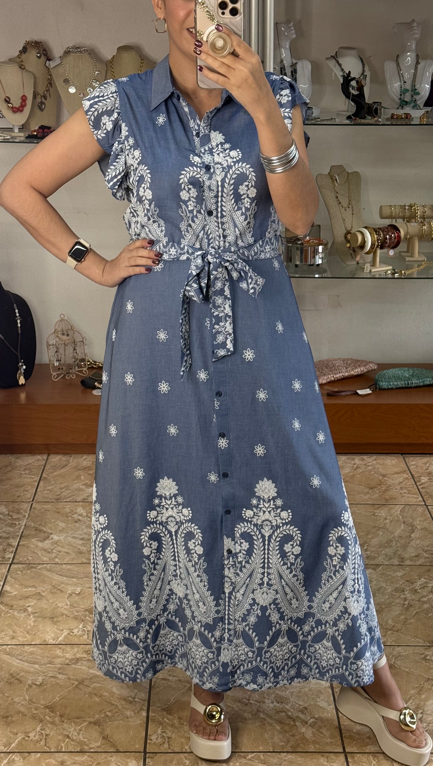 Printed Button Down Maxi Dress