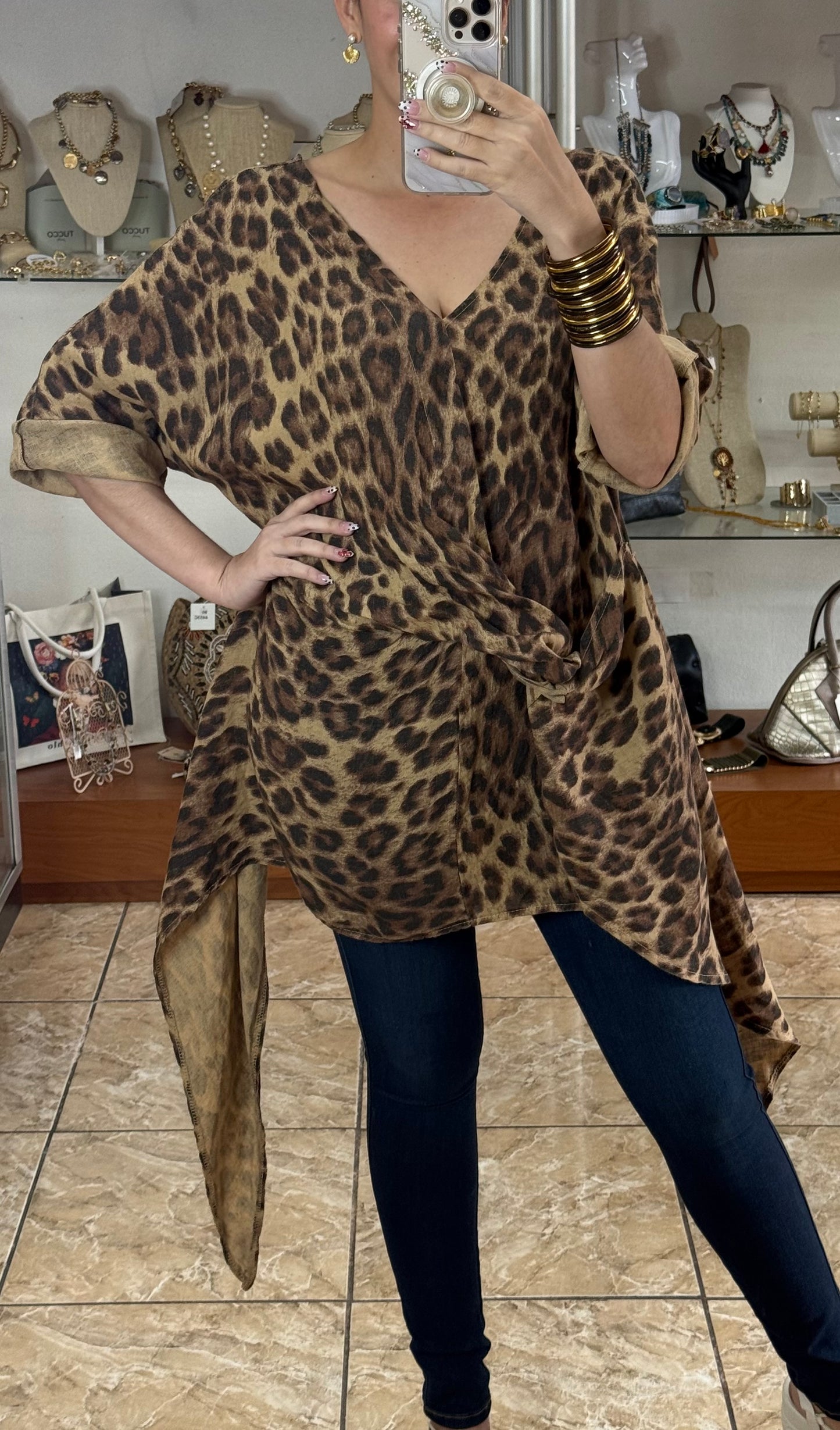 Leopard Linen OS Top (FINAL SALE)