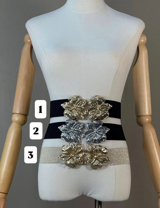Metallic Floral Buckle OS Belts