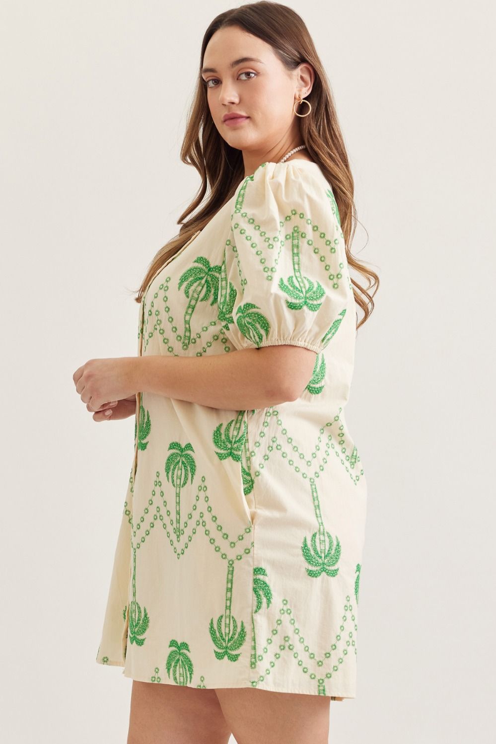 Palm Tree Embroidered Mini Dress (PLUS)