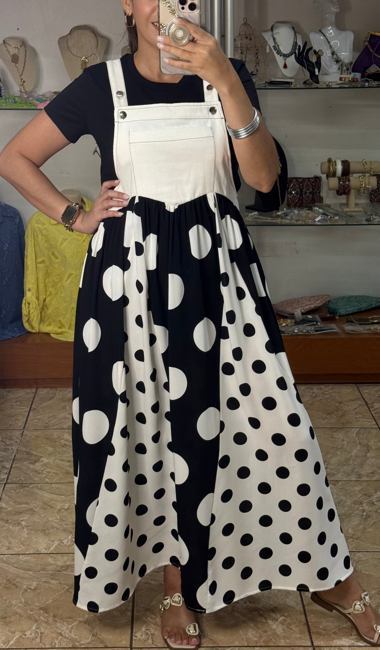Black Mix Polkadot Overall Dress (REGULAR & PLUS) (TOP SOLD SEPARATELY)