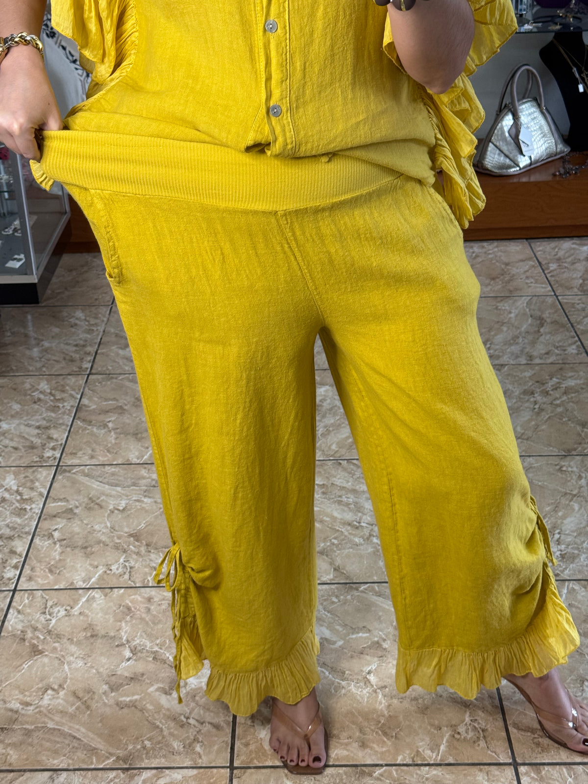 OS Linen Ruffle Top & Pant Set (NO RETURNS OR EXCHANGE)