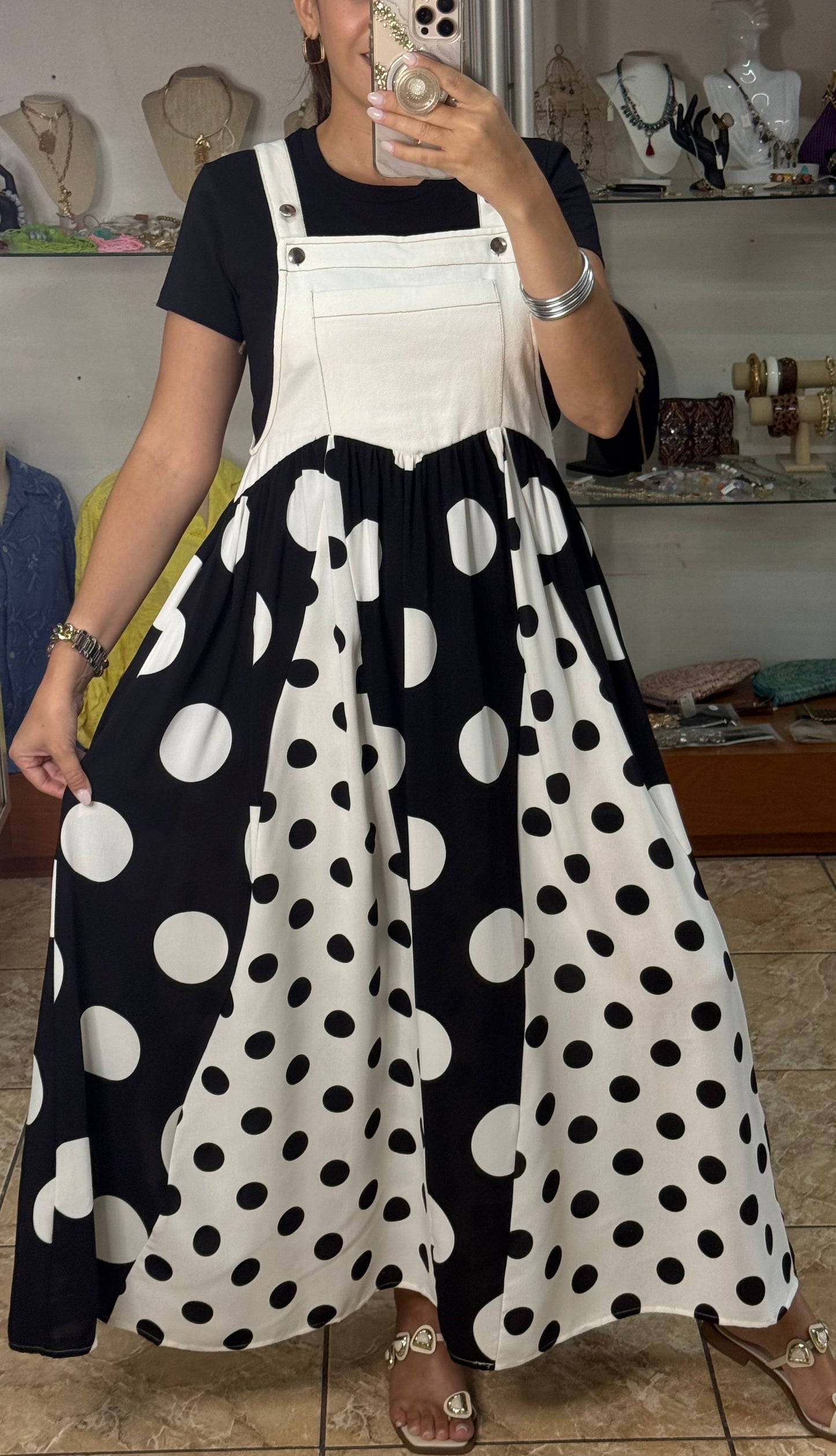 Black Mix Polkadot Overall Dress (REGULAR & PLUS) (TOP SOLD SEPARATELY)