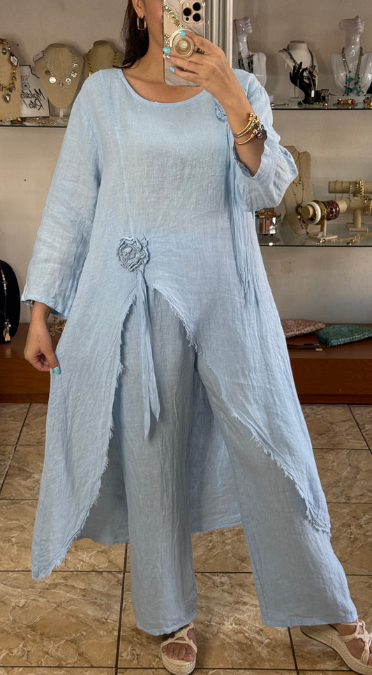 OS Asymmetrical Top and Pant Linen Set (NO RETURNS OR EXCHANGE)