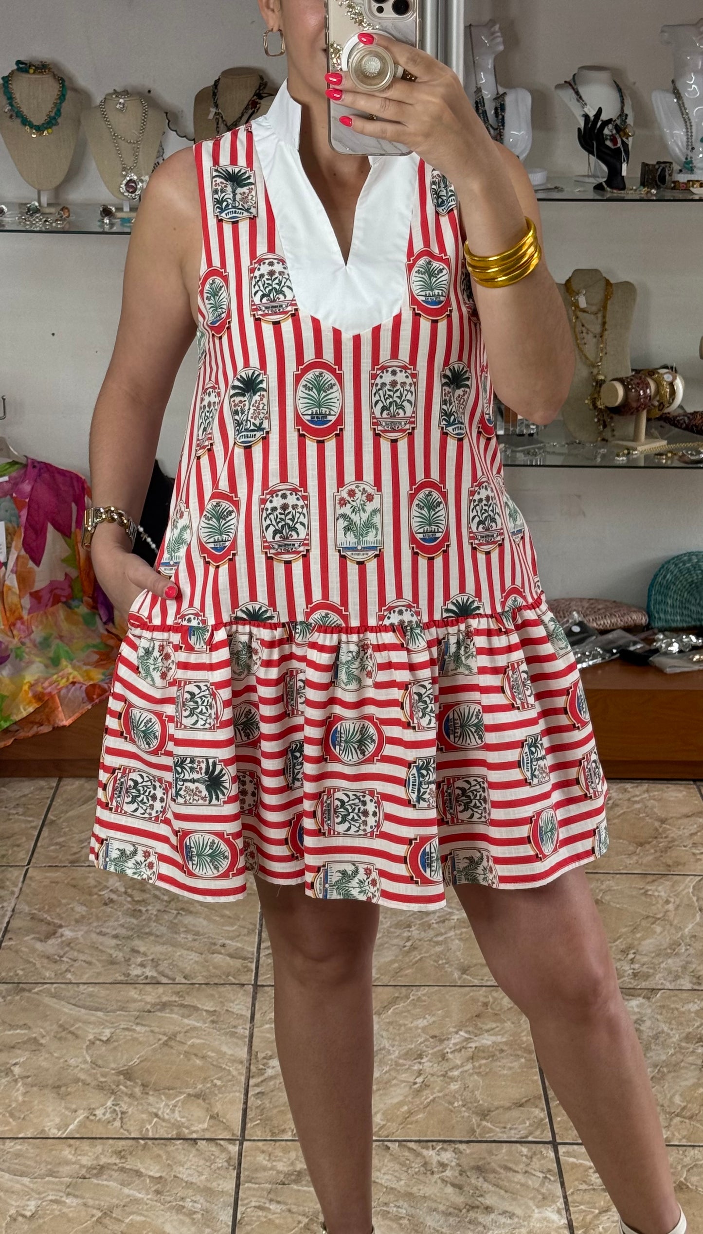 Red Stripes Sleeveless Mini Dress