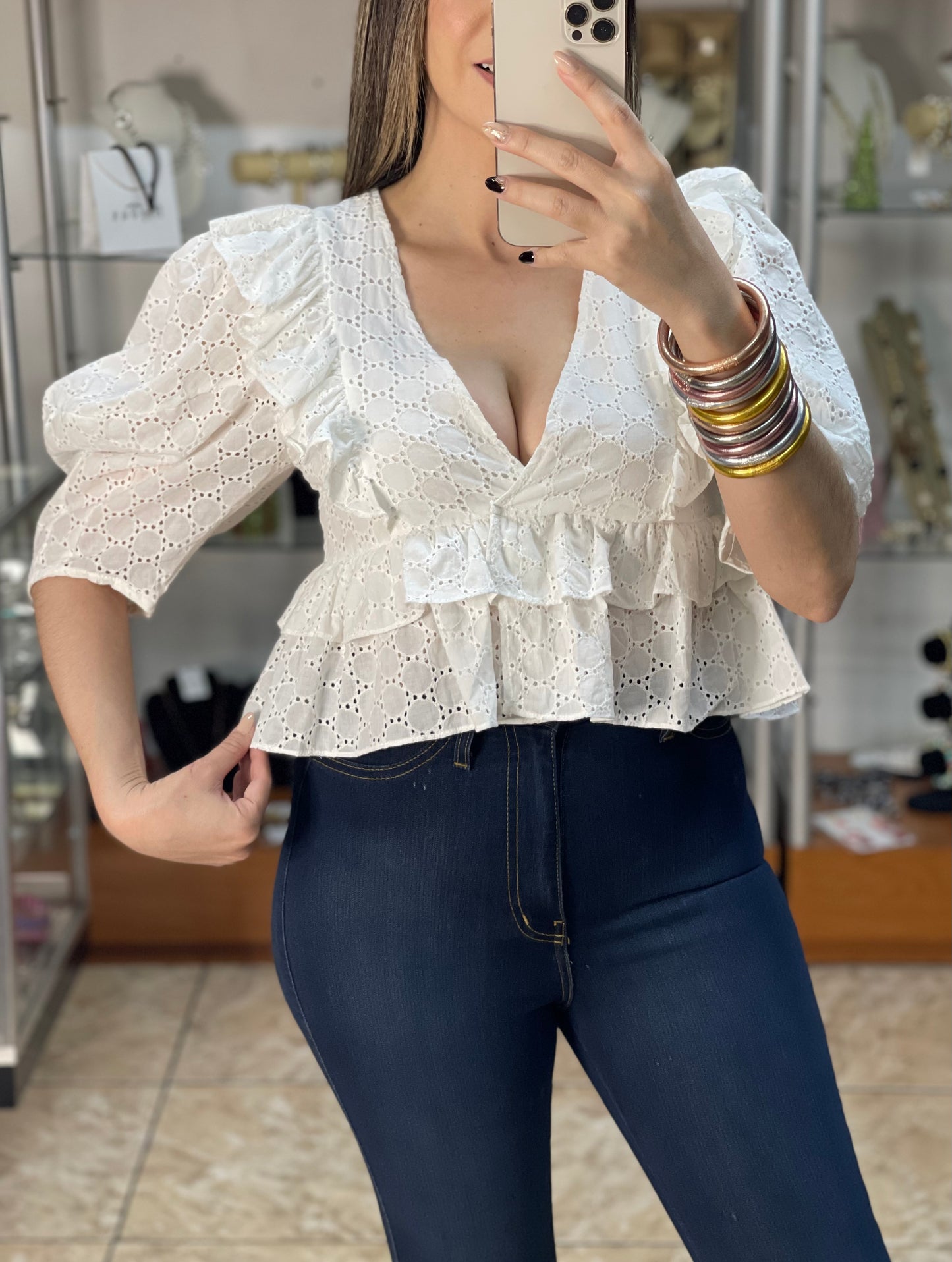 Eyelet Ruffle Top