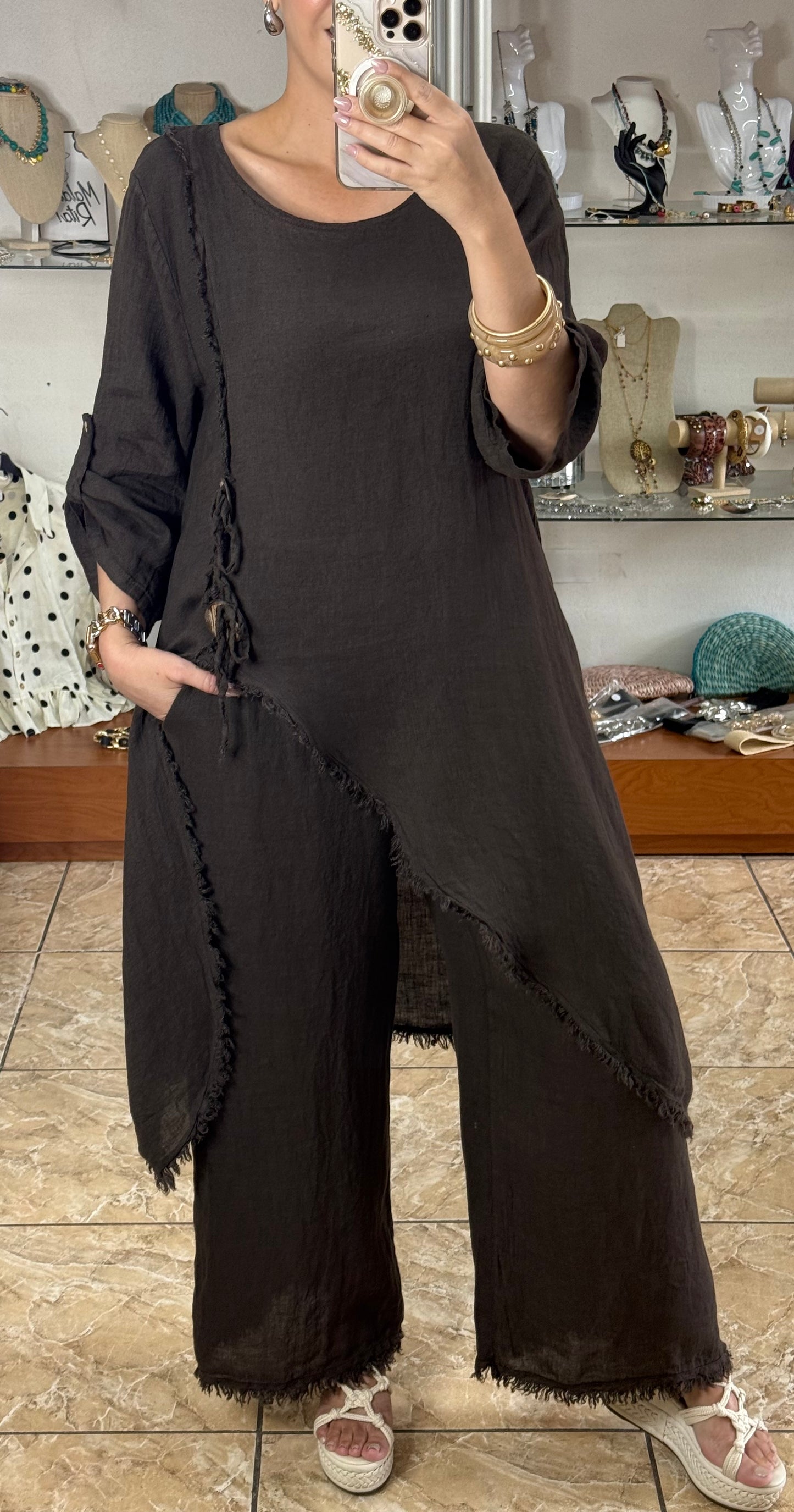 Asymmetrical Linen OS Top and Pant Set (NO RETURNS OR EXCHANGE)