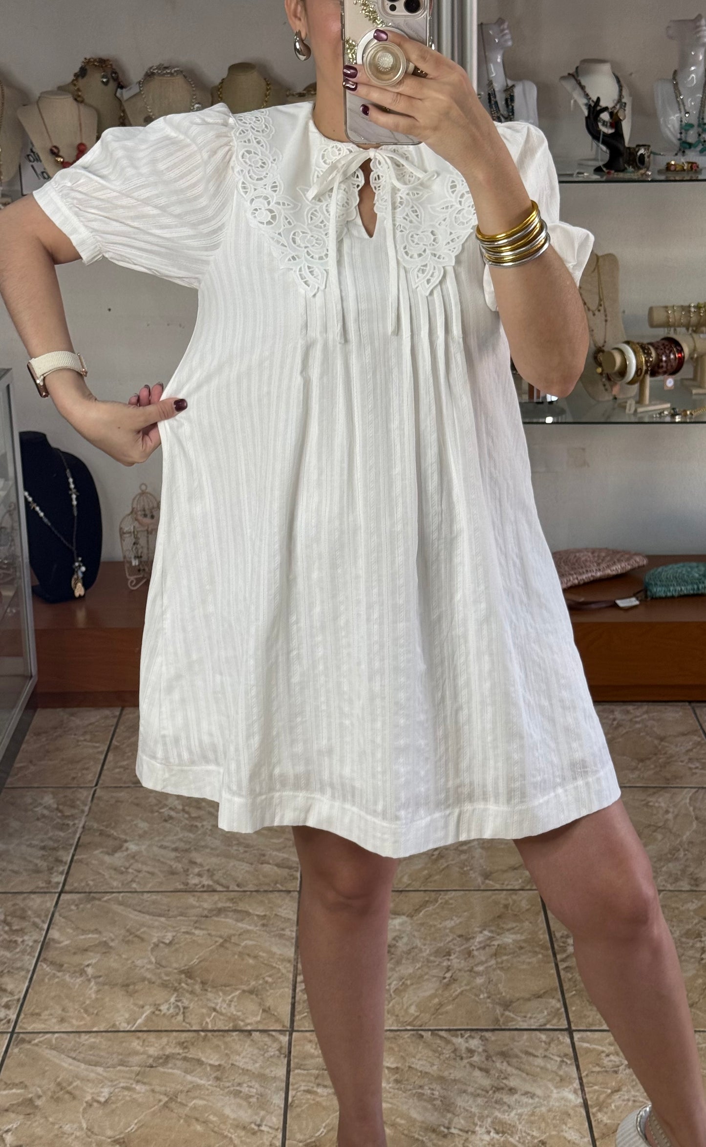 Eyelet Collard Mini Dress (NO RETURNS OR EXCHANGE)