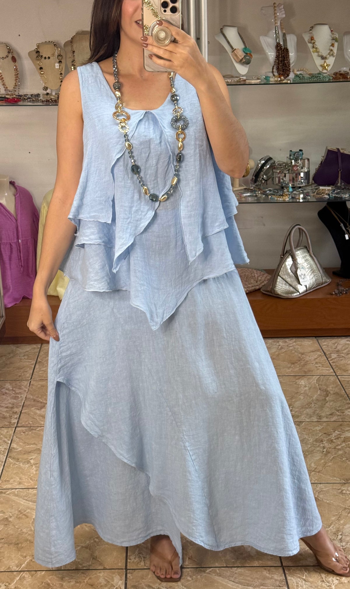 OS Linen Top & Skirt Set (NO RETURNS OR EXCHANGE)