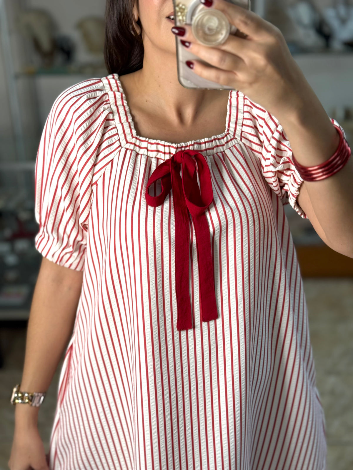 Red Bow & Stripes Mini Dress