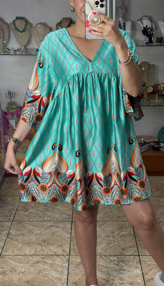 Mint Mix Kimono Sleeve Mini Dress