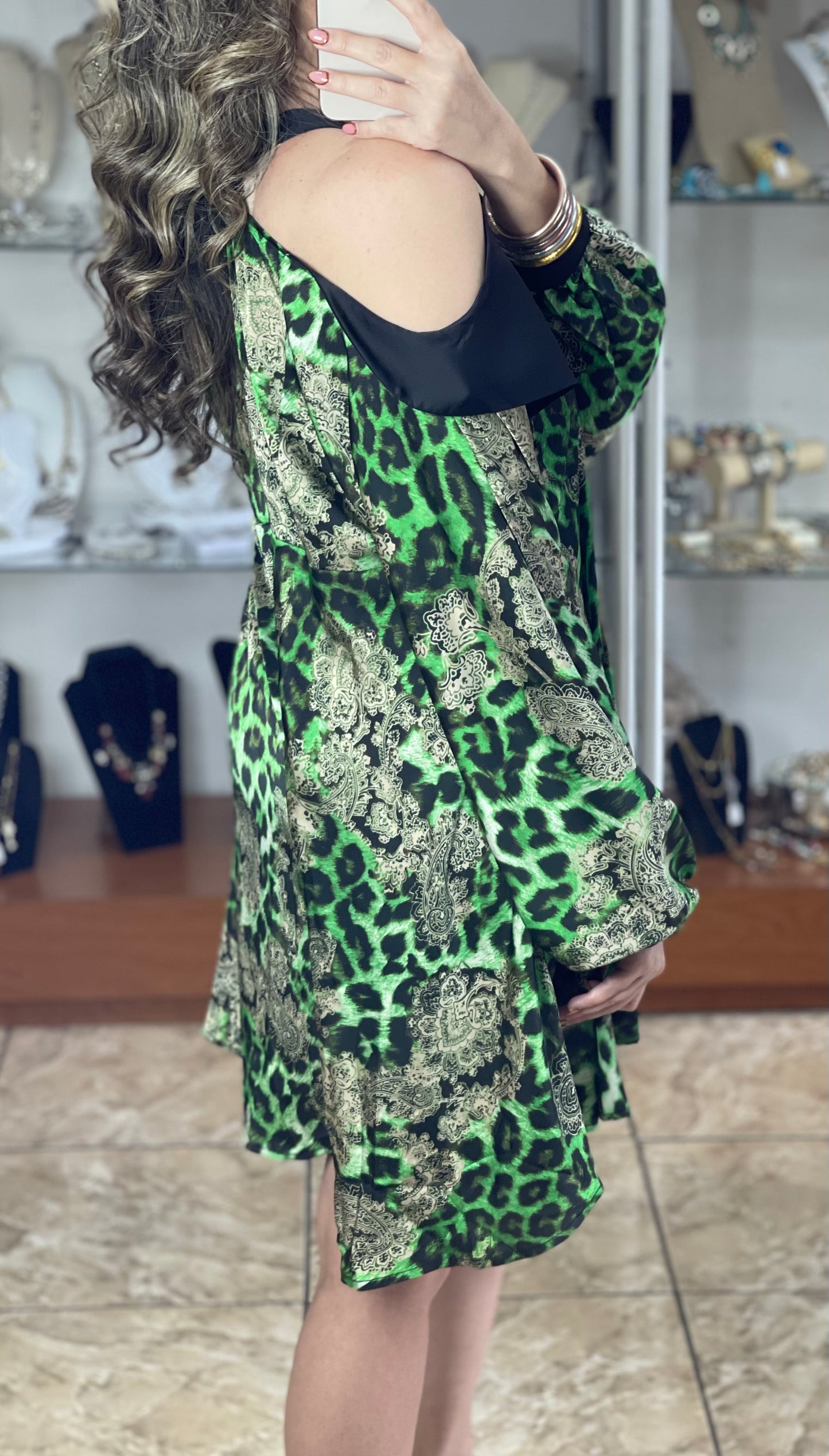 Green Leopard OS Mini Dress