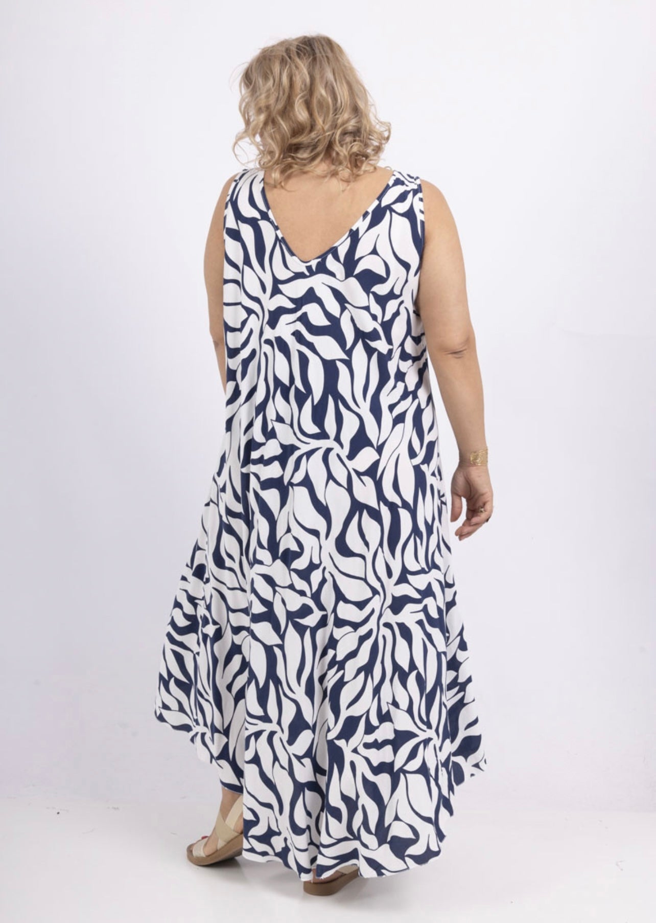 Sleeveless Navy/White OS Plus Dress