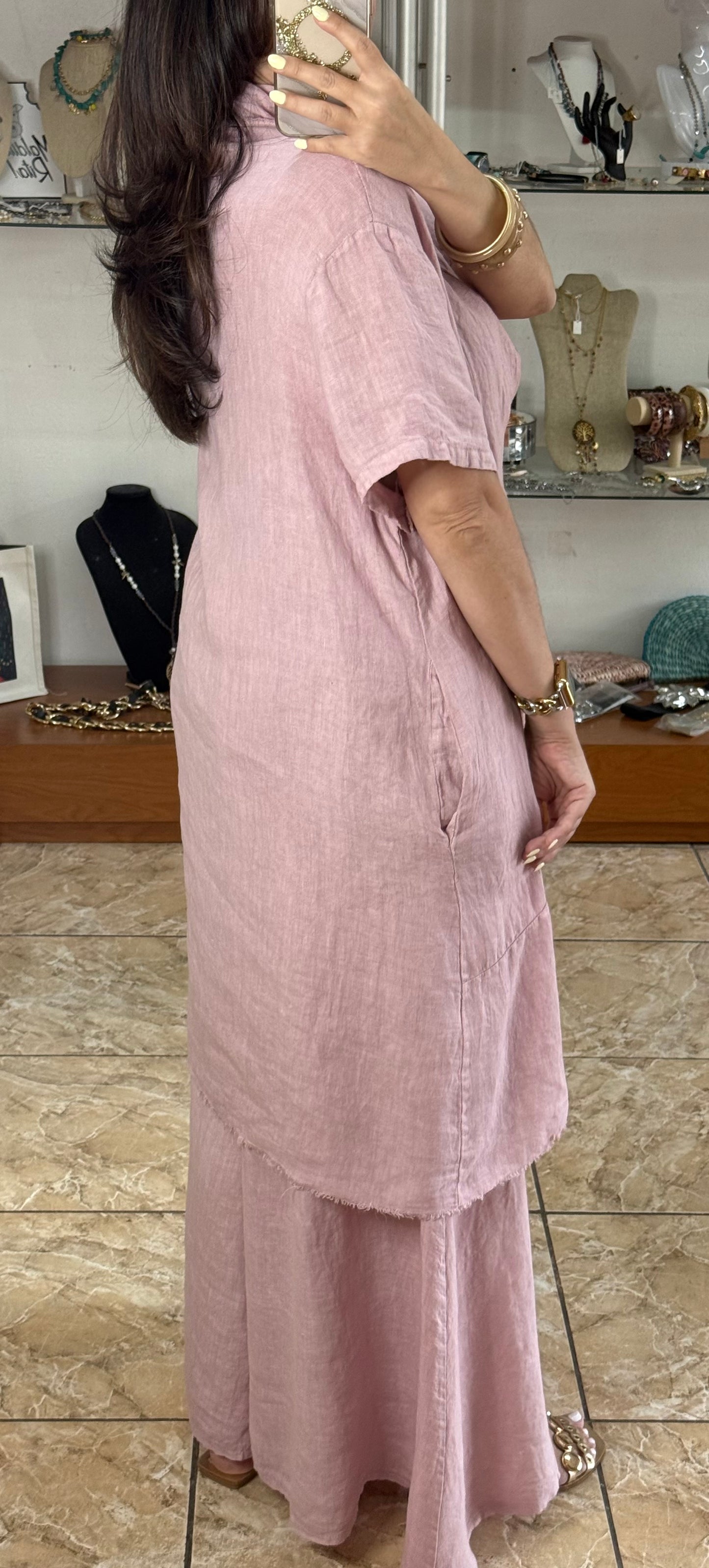 Long Top & Pant OS Linen Set (NO RETURNS OR EXCHANGE)