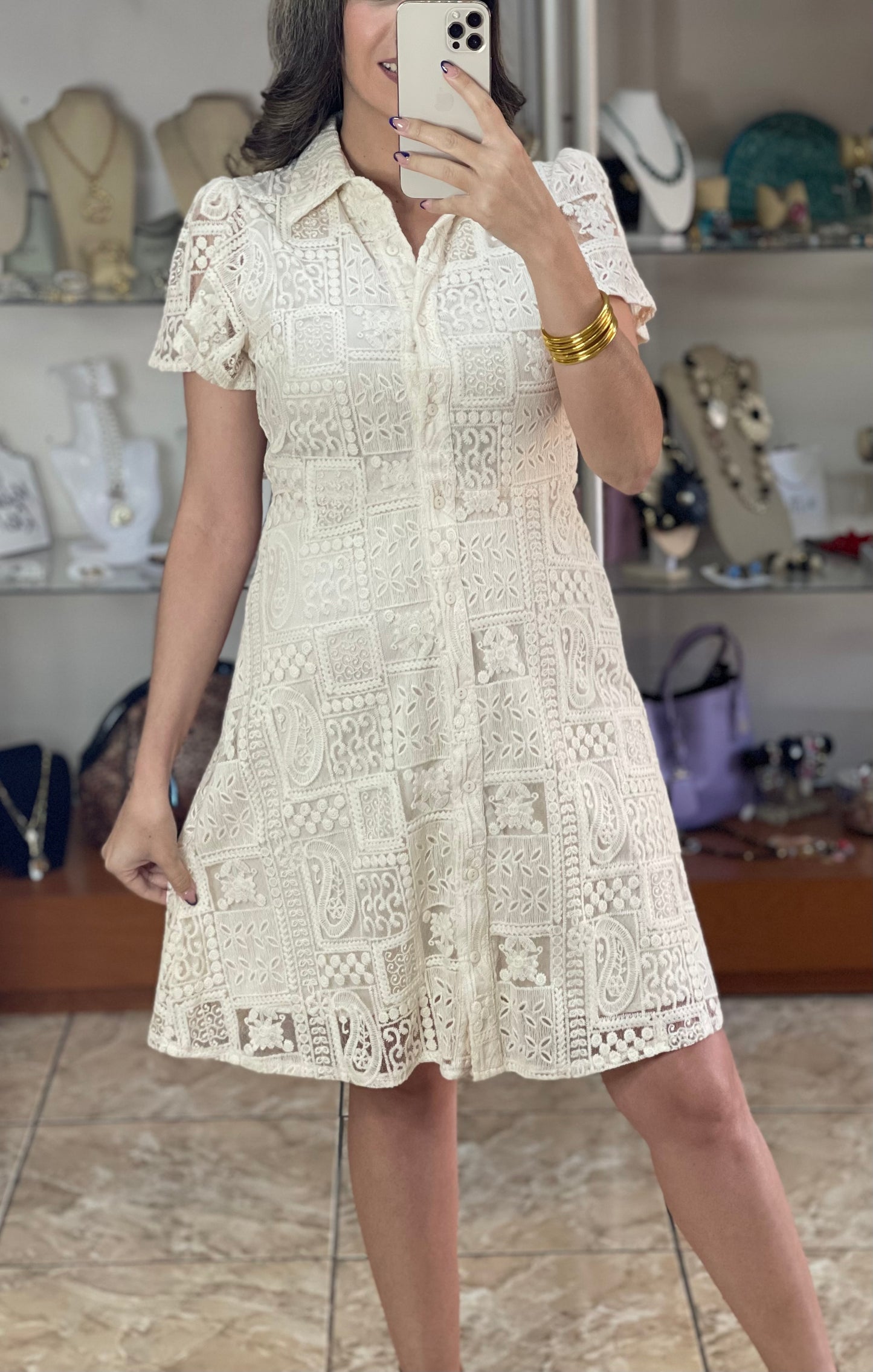 Cream Button Down Dress