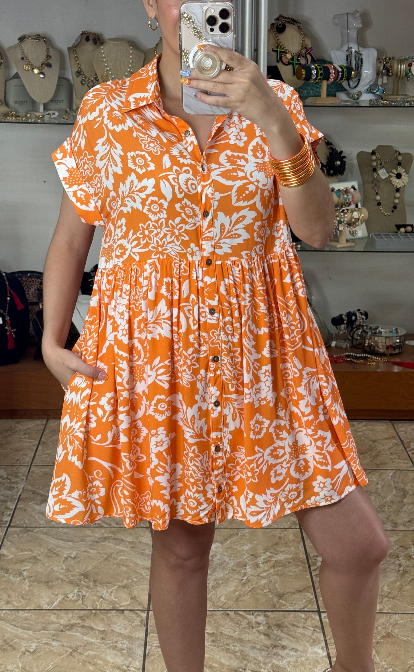 Orange Floral Doll Dress