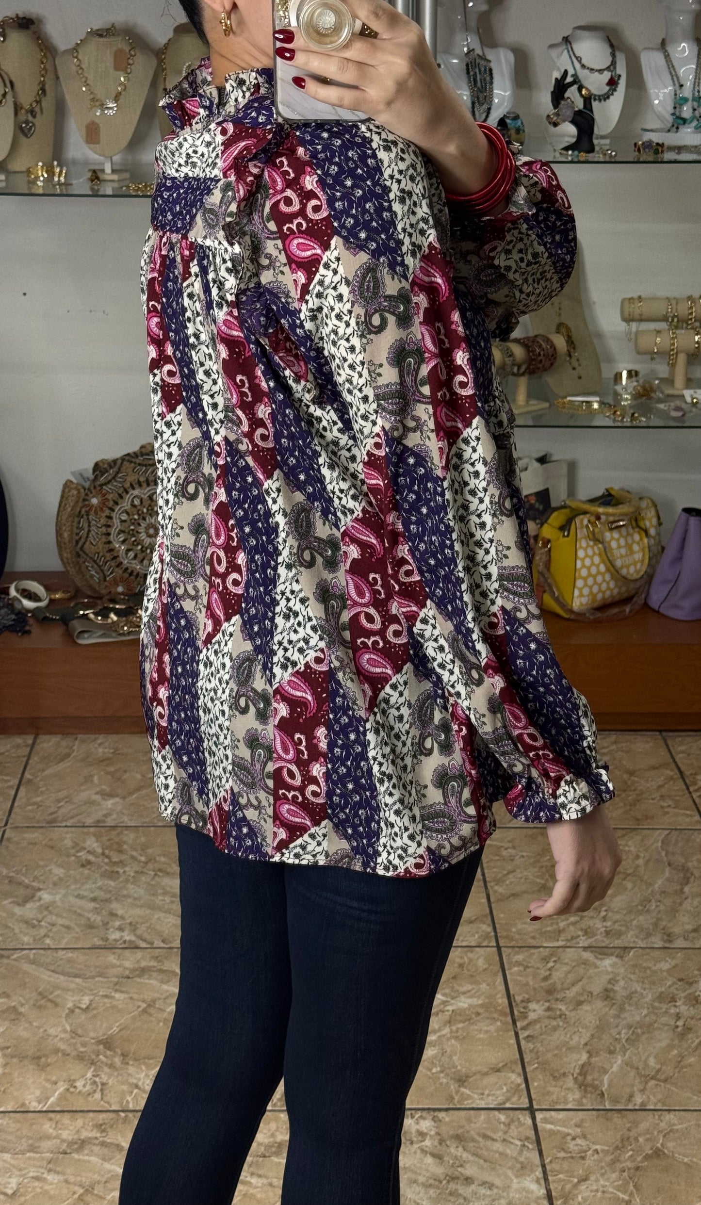 Long Sleeves Paisley Mix Top (FINAL SALE)