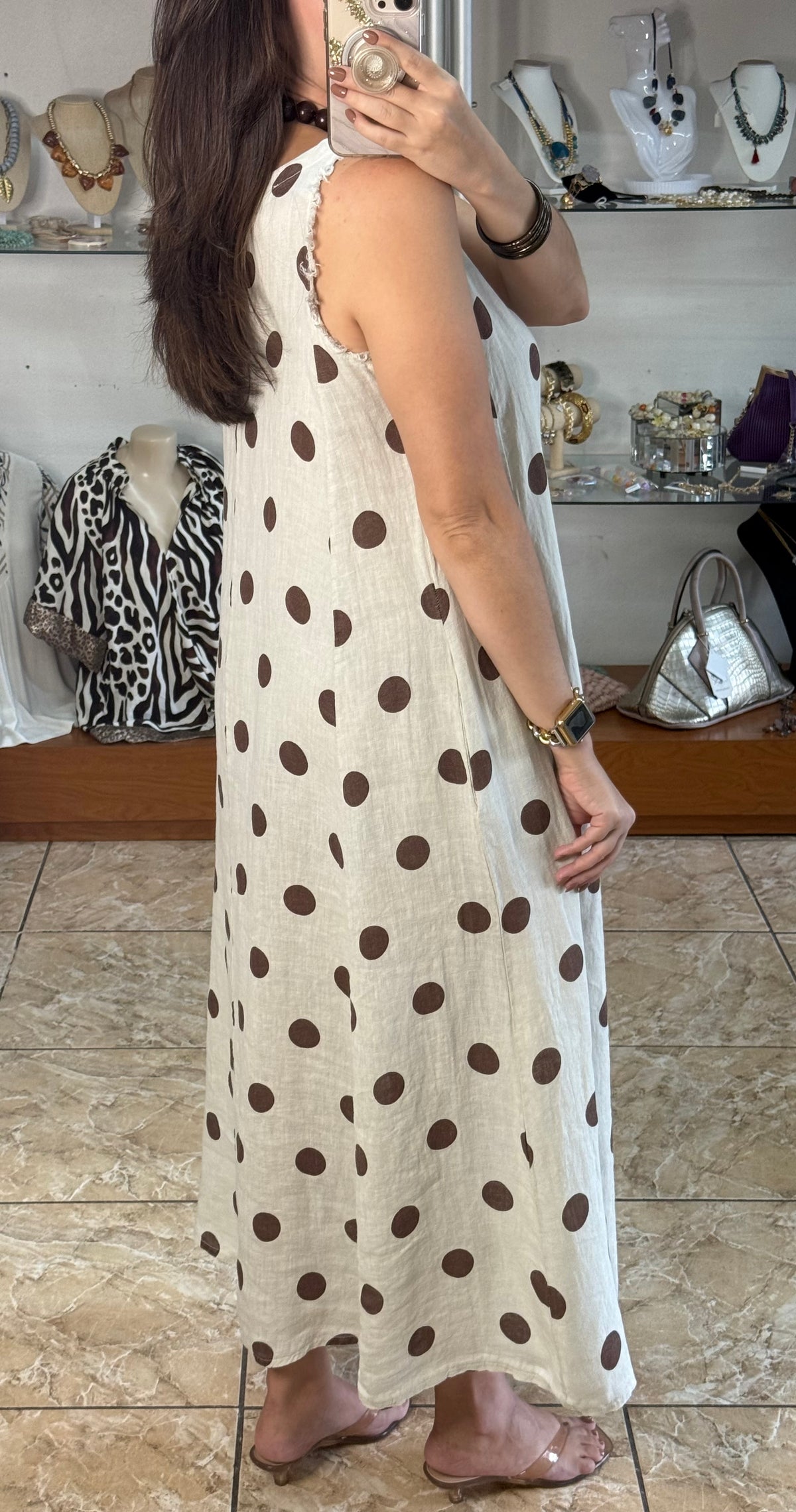 OS Linen Sleeveless Polka Dots Dress (NO RETURNS OR EXCHANGE)