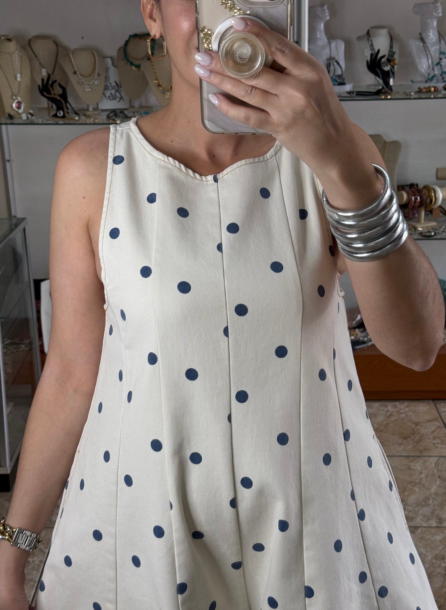 Cream/Navy Denim Romper