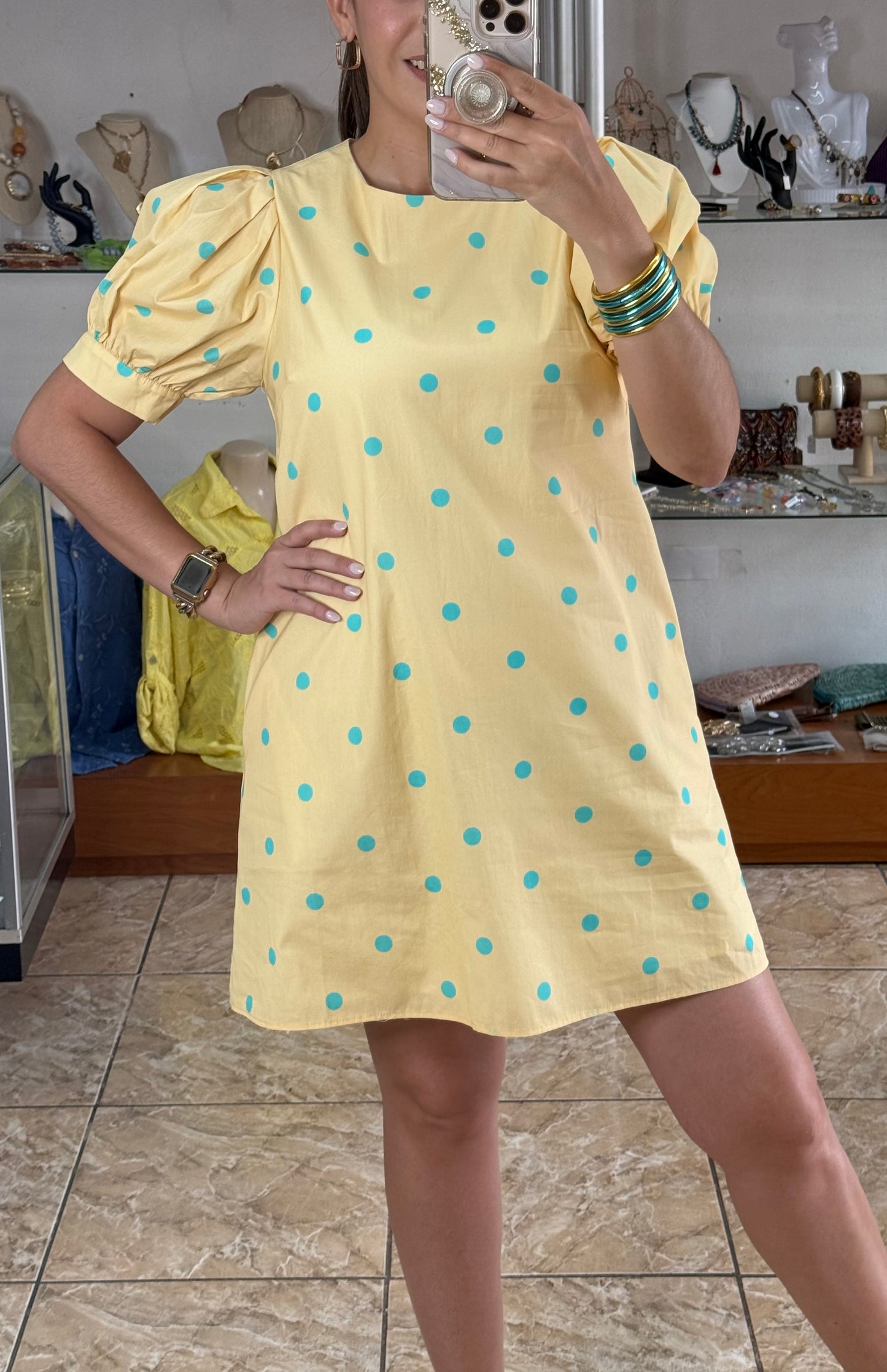 Butter Yellow Polkadot Dress