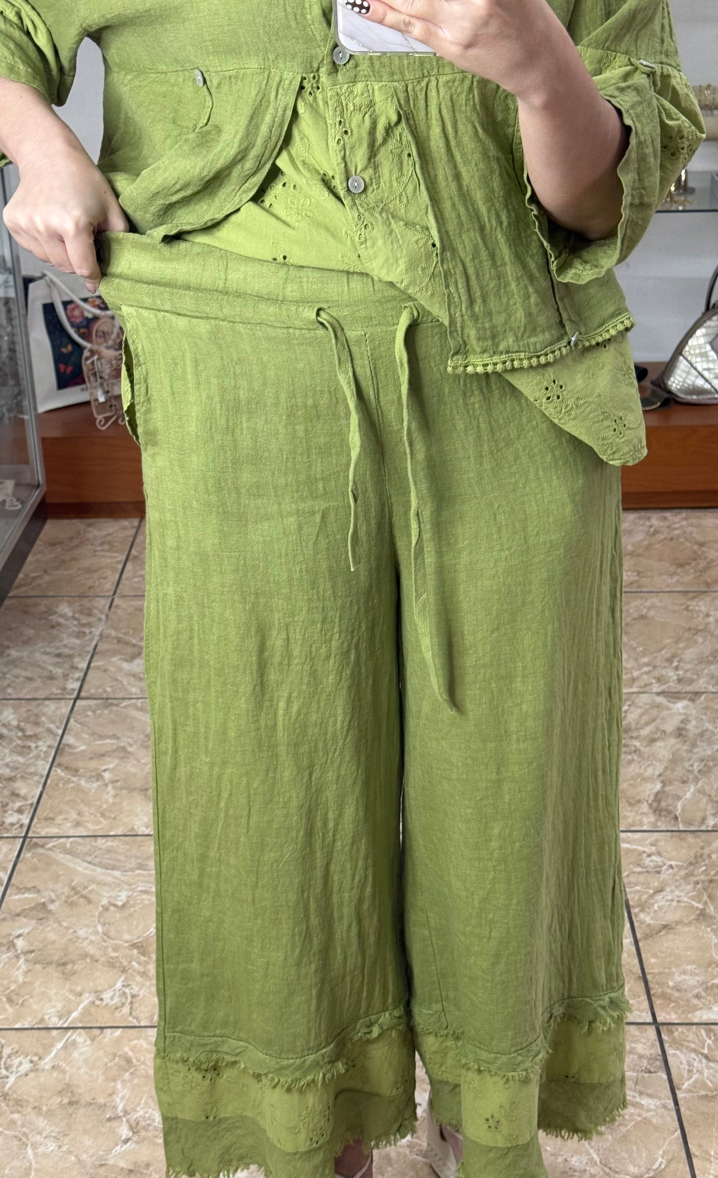 Linen/Eyelet OS Pant Set (FINAL SALE)