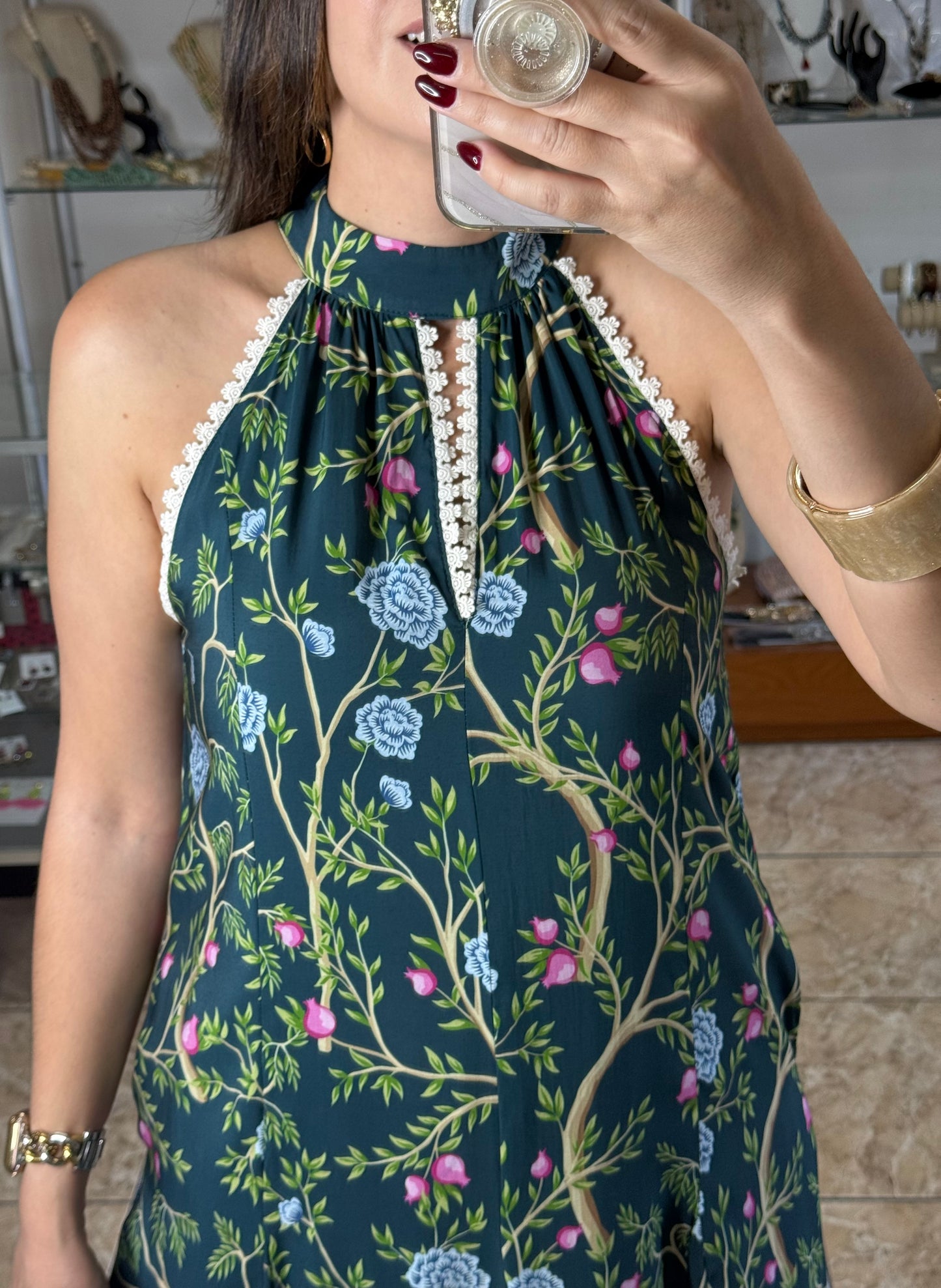 Halter Teal/Floral Maxi Dress