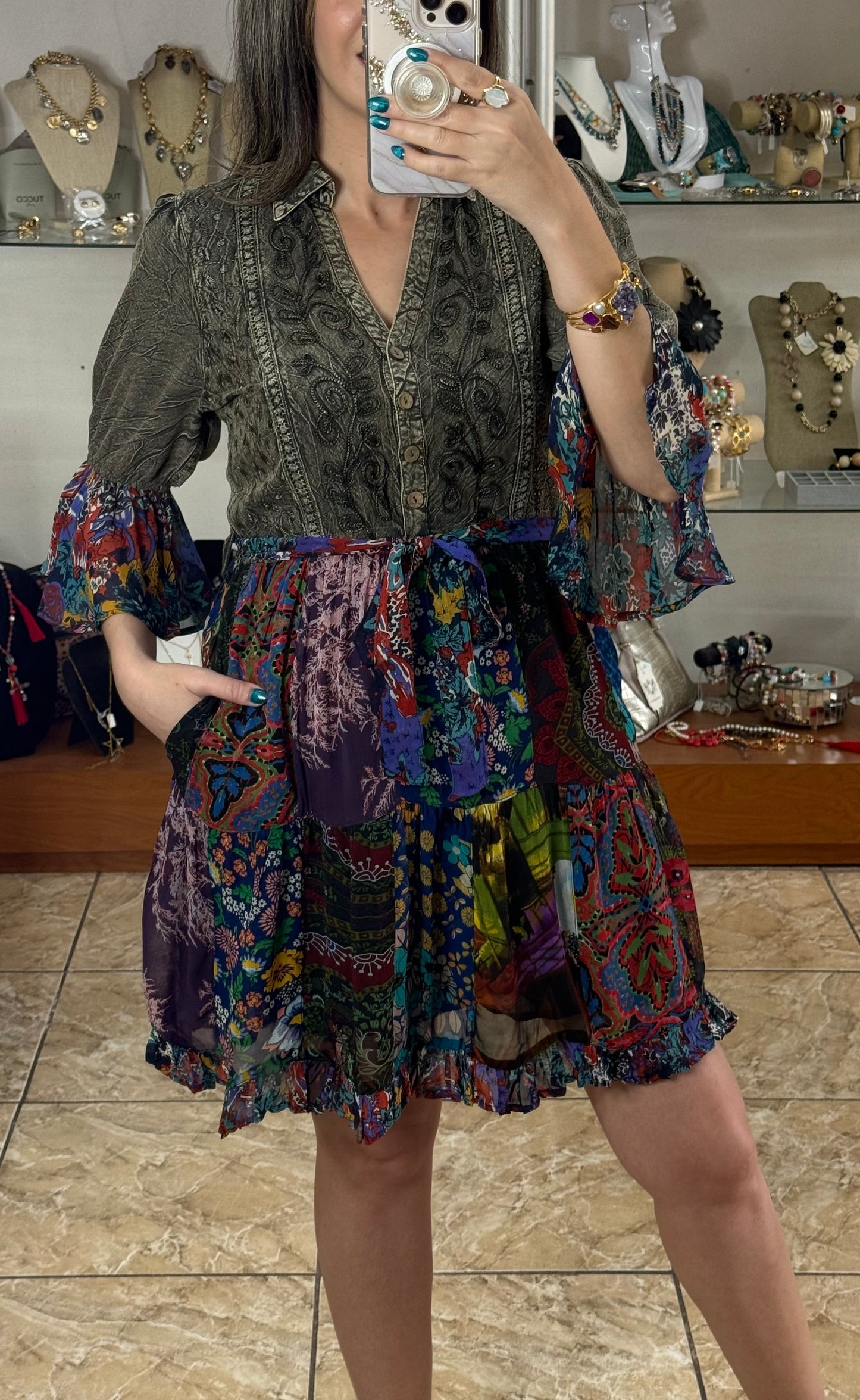 Embroidered and Patches Mini Dress