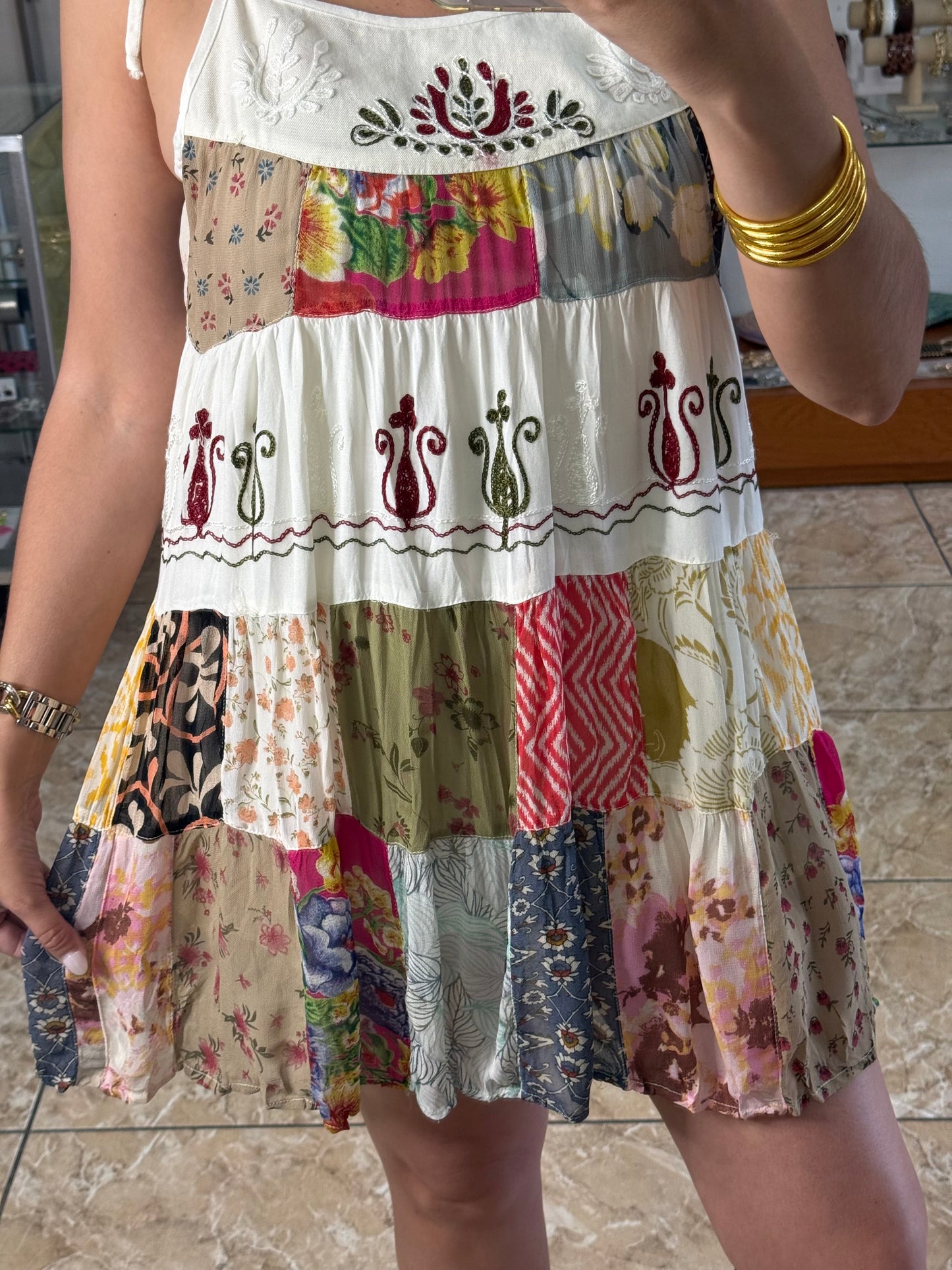 Patches Embroidered Mini Dress