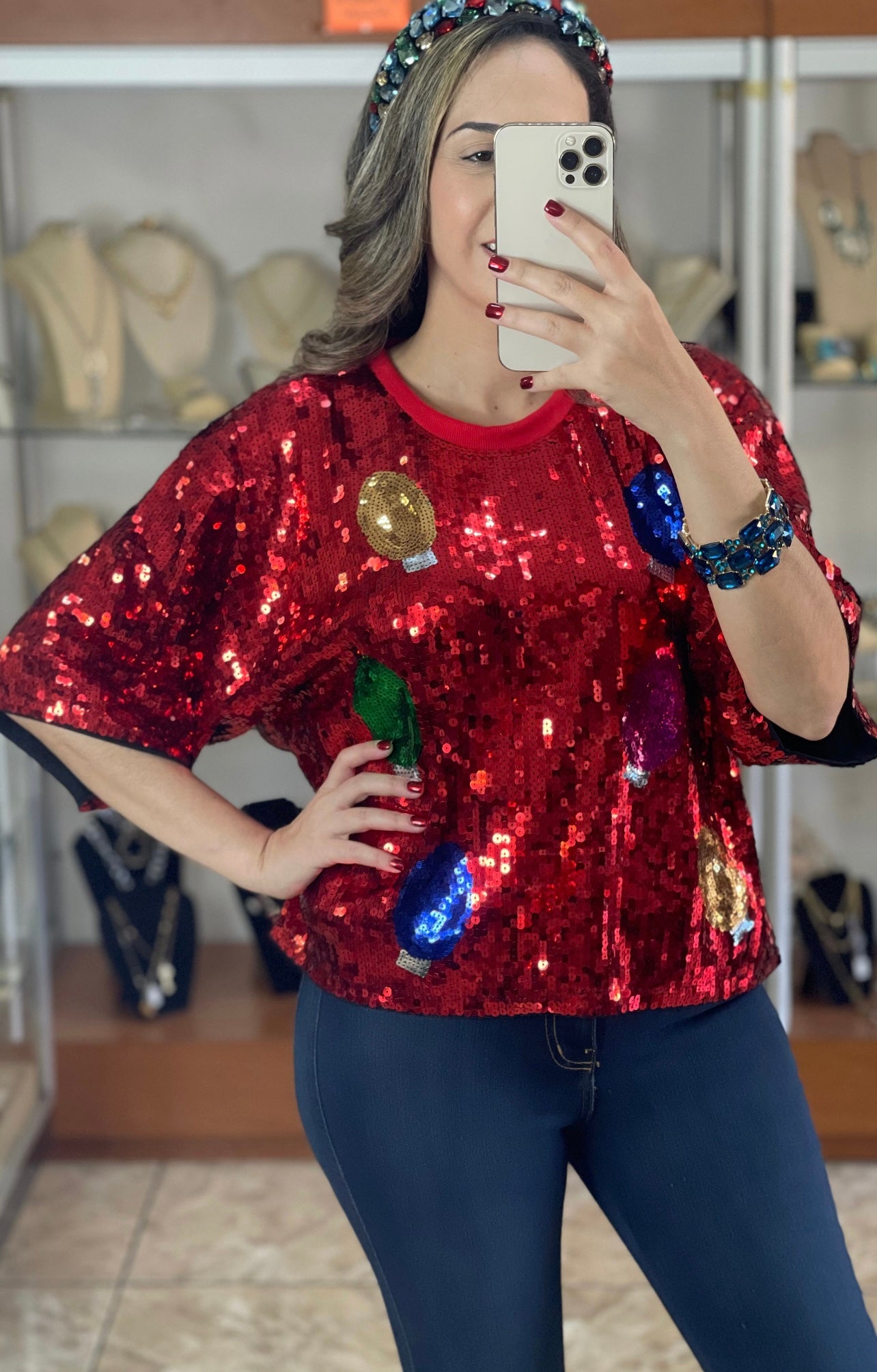 Christmas Lights Sequins Top