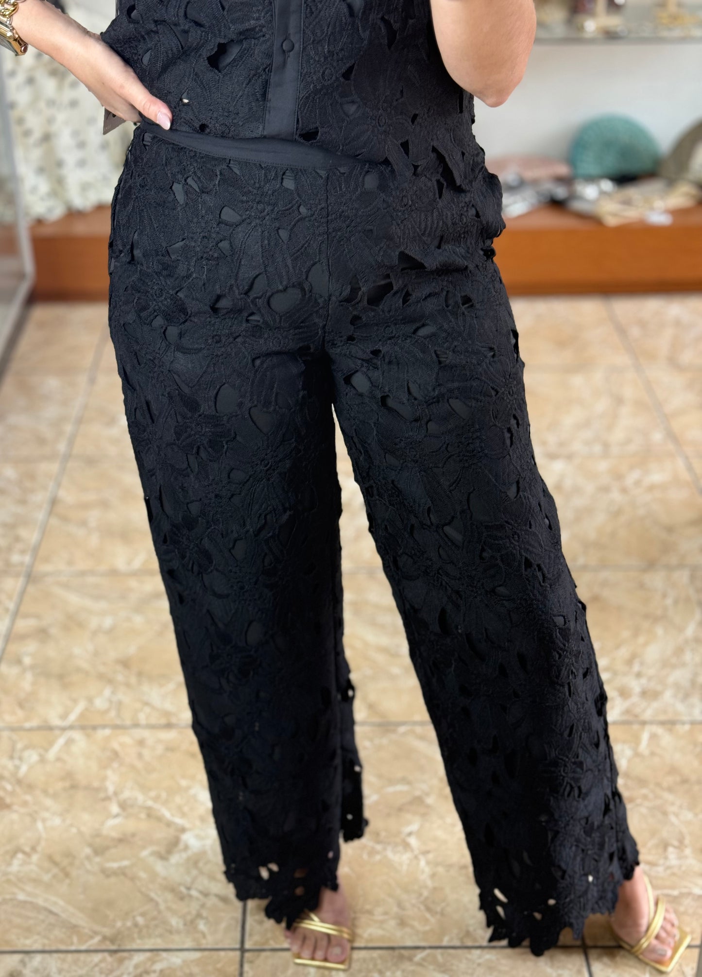 Black Lace Top and Pant Set