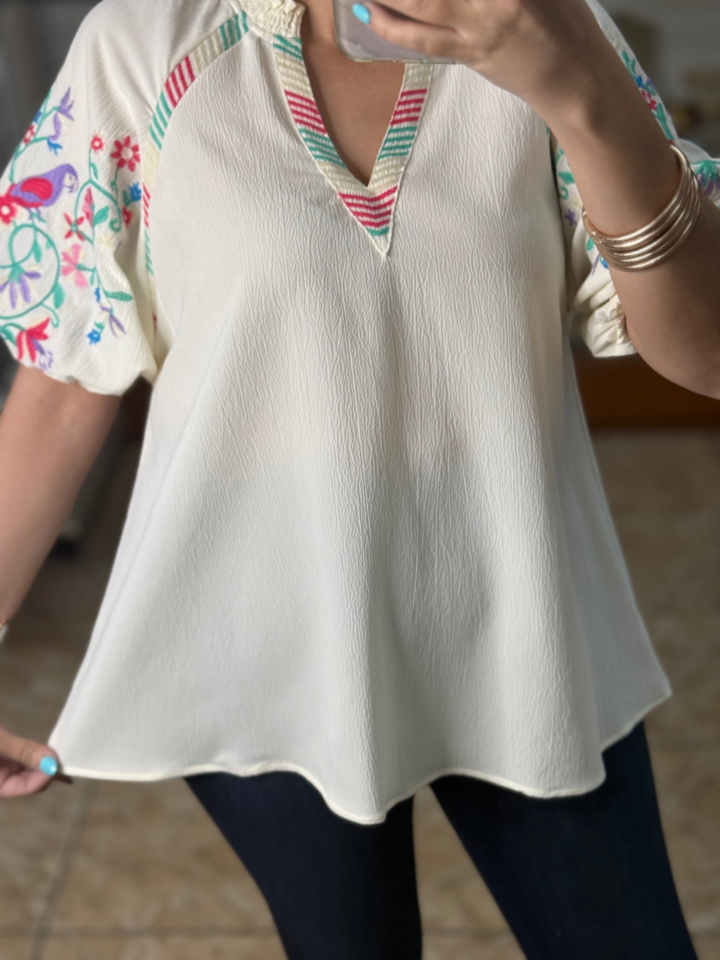 Embroidered Sleeves Cream Top