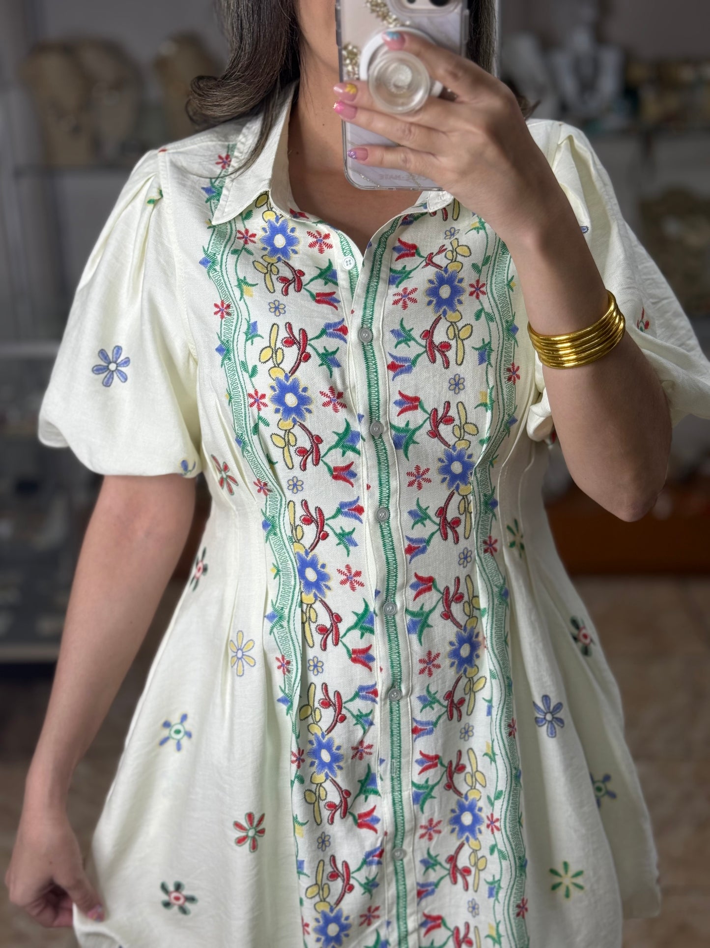 Puff Sleeves Bubble Floral Dress