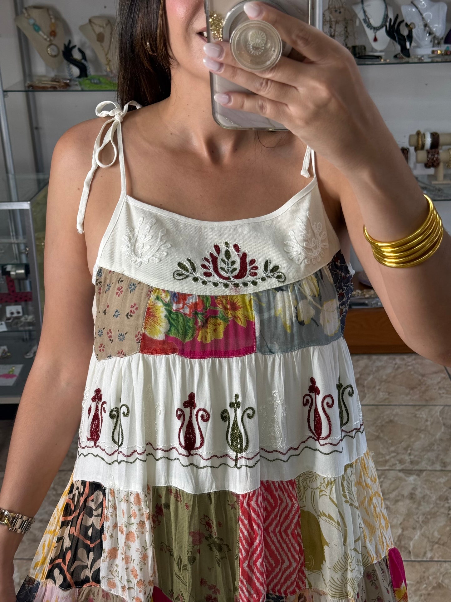 Patches Embroidered Mini Dress