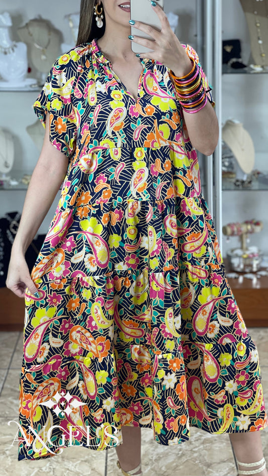 Satin Paisley A-Line Midi Dress (FINAL SALE)