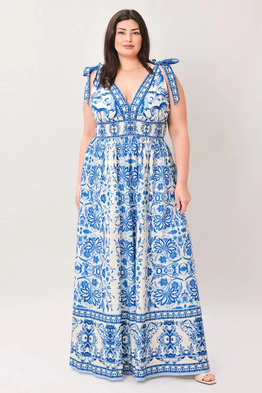 Ivory Blue Printed Maxi Dress (PLUS)