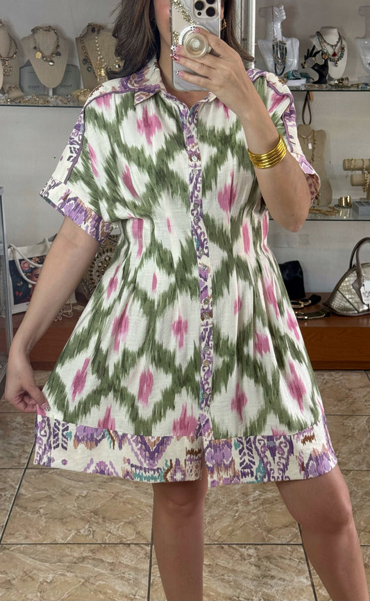 Olive Mix Button Down Dress