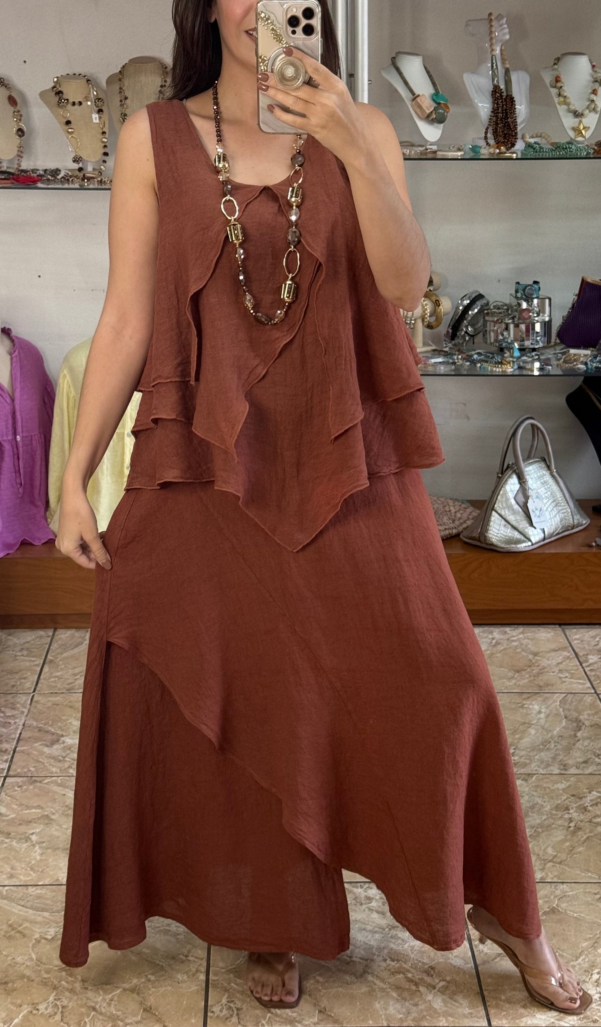 OS Linen Top & Skirt Set (NO RETURNS OR EXCHANGE)