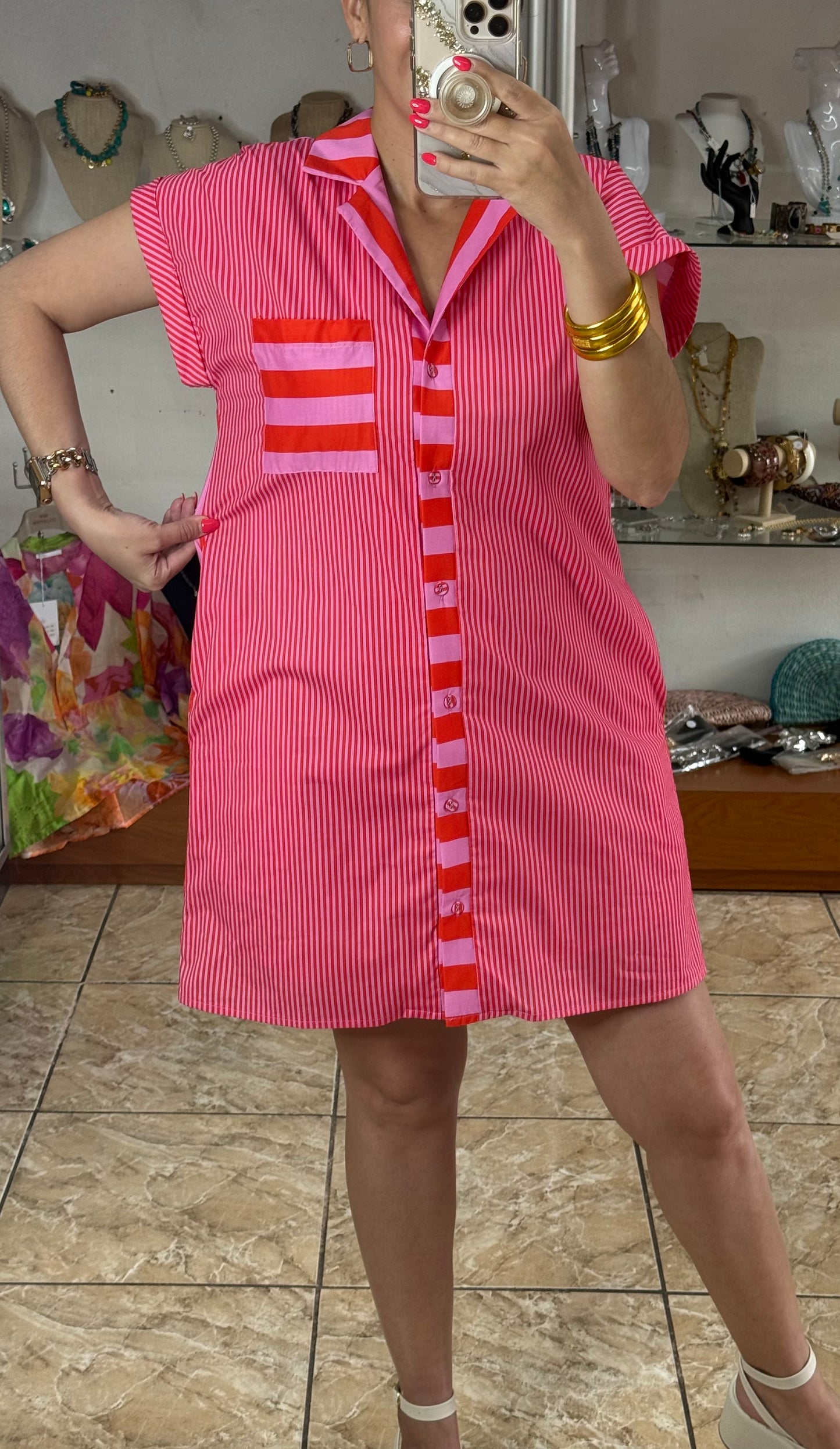 Pink/Orange Stripes Mini Dress