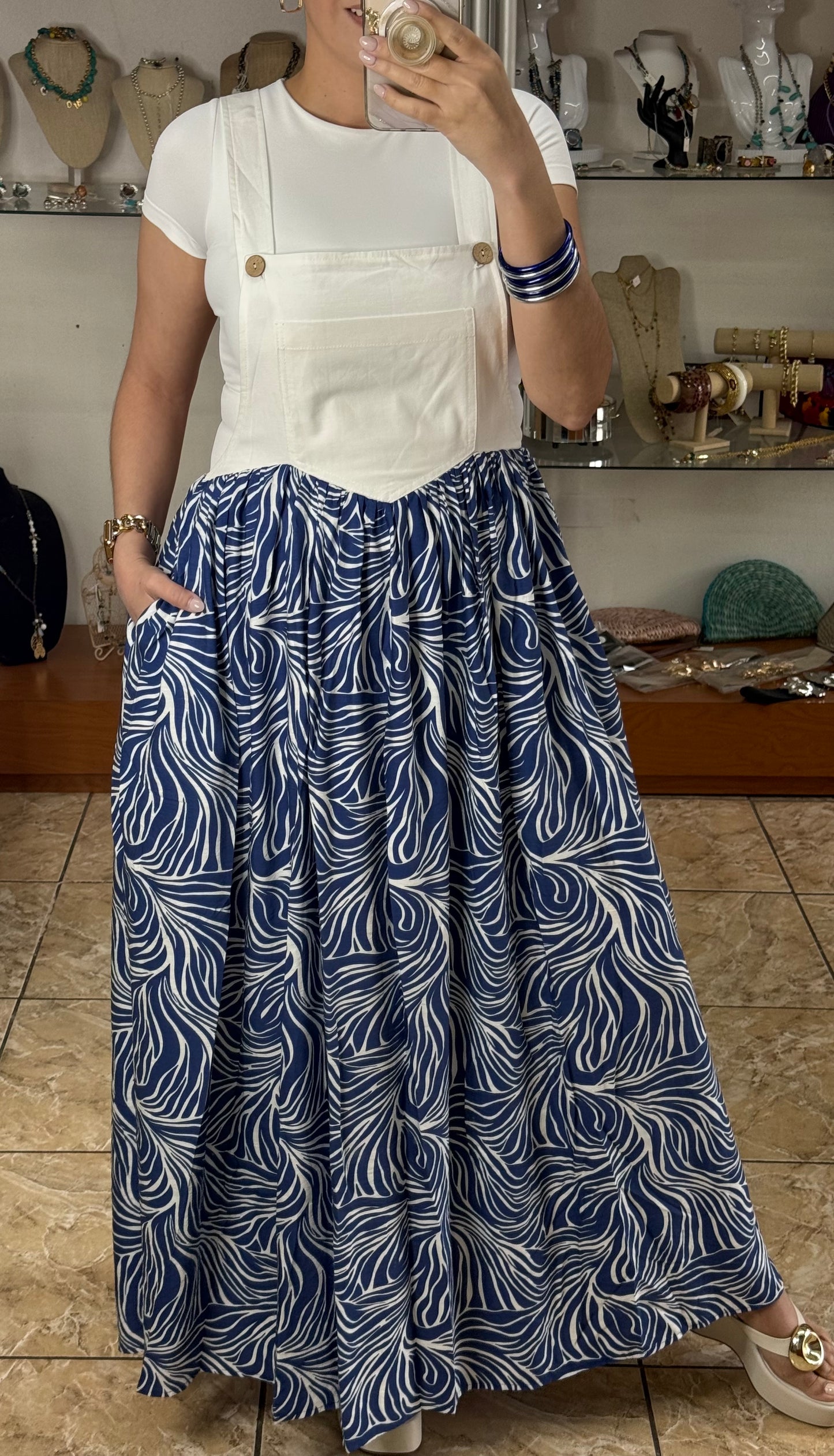 Navy Mix Overall Dress