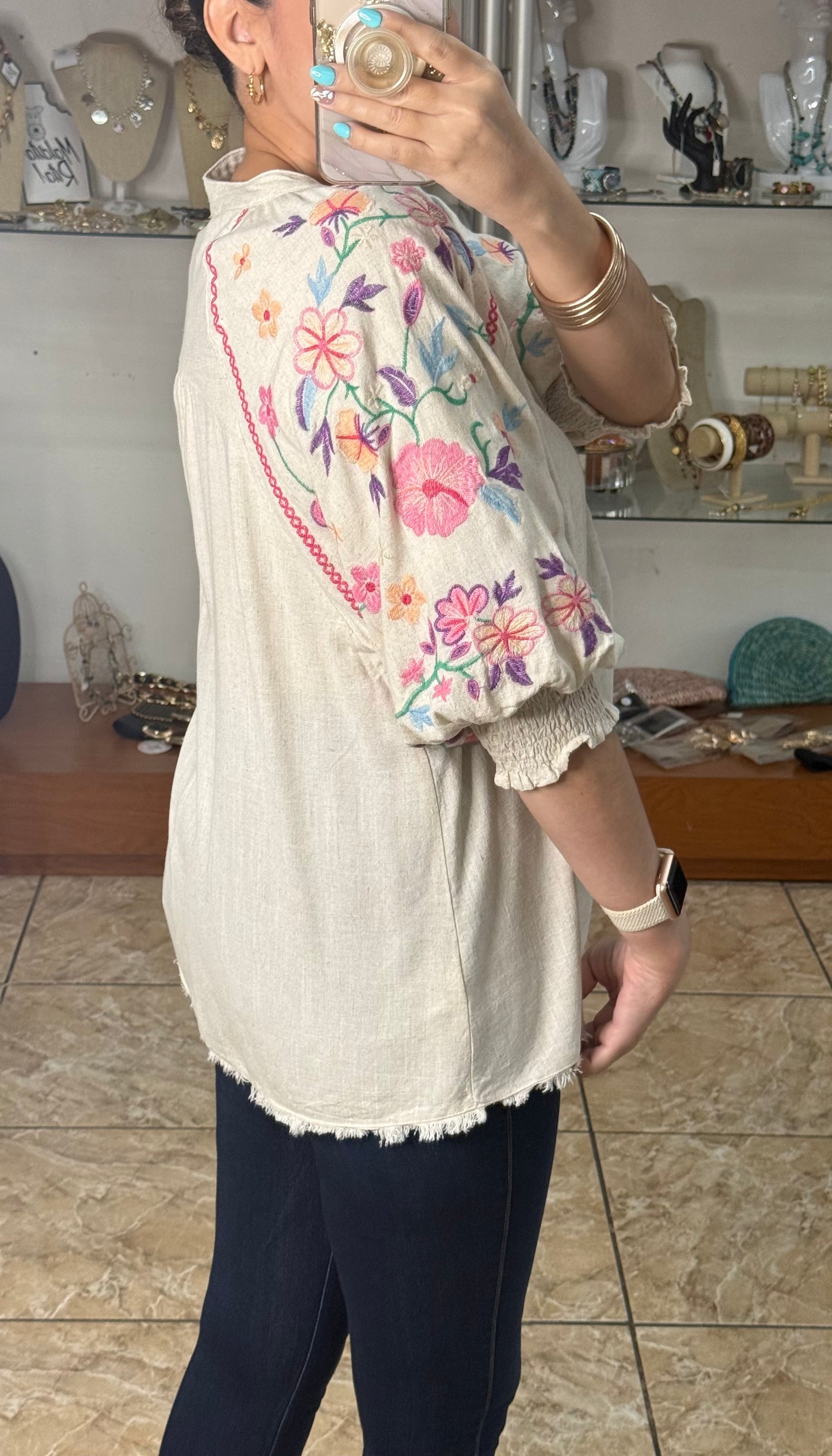 Cream Floral Embroidered Top