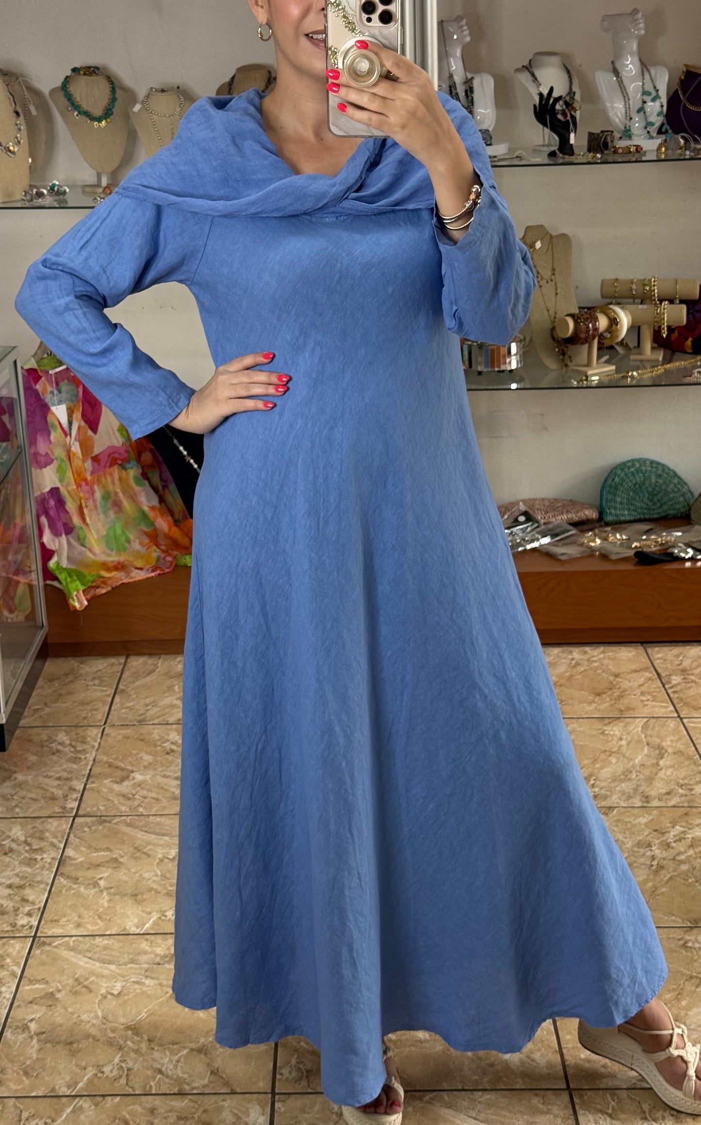 Marena OS Maxi Linen Dress (NO RETURNS OR EXCHANGE)