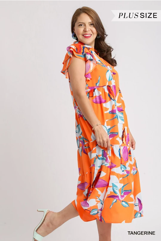 Tangerine Floral Midi Dress